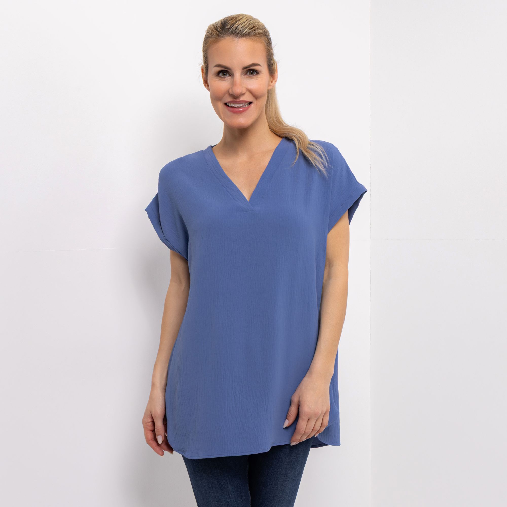 B-Ware KIM & CO. Tunika, 1/2-Arm Struktur-Popeline abgerundeter Saum