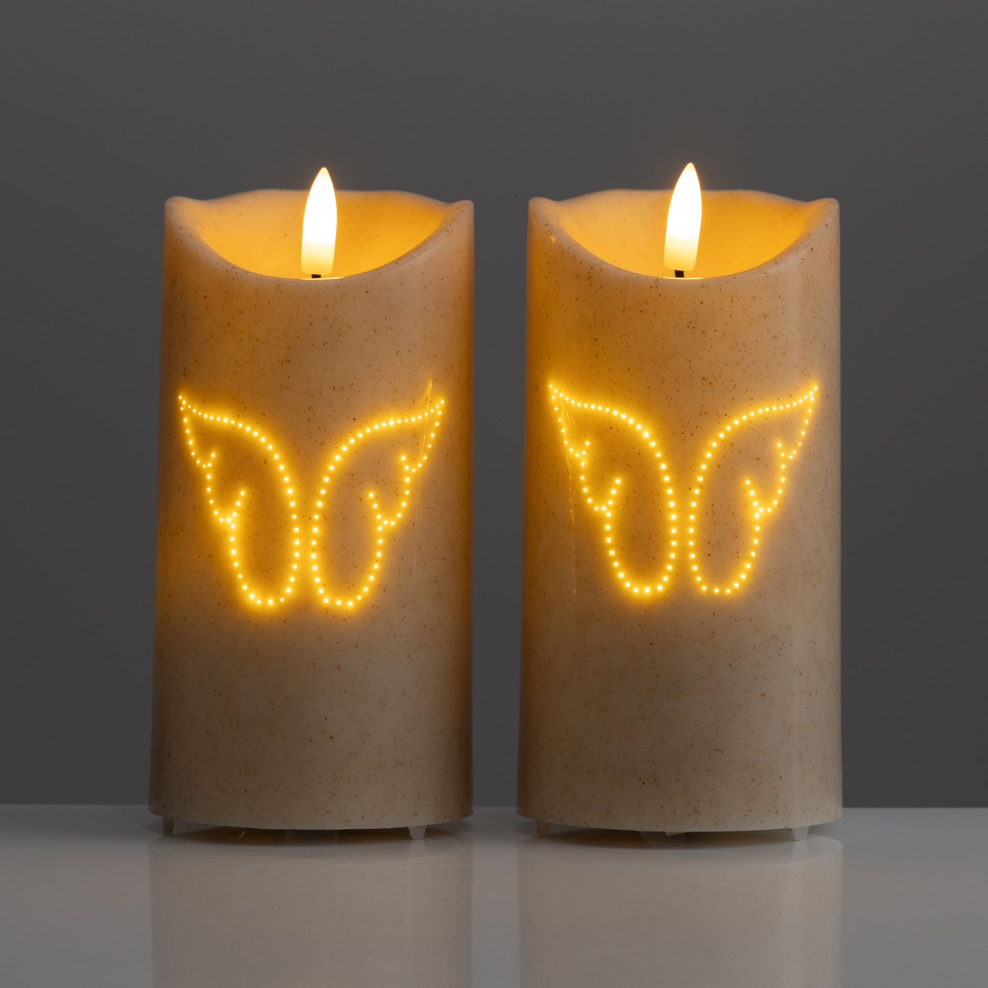 B-Ware ELAMBIA 2 LED-Grabkerzen Fiberglas-Effekt outdoorgeeignet