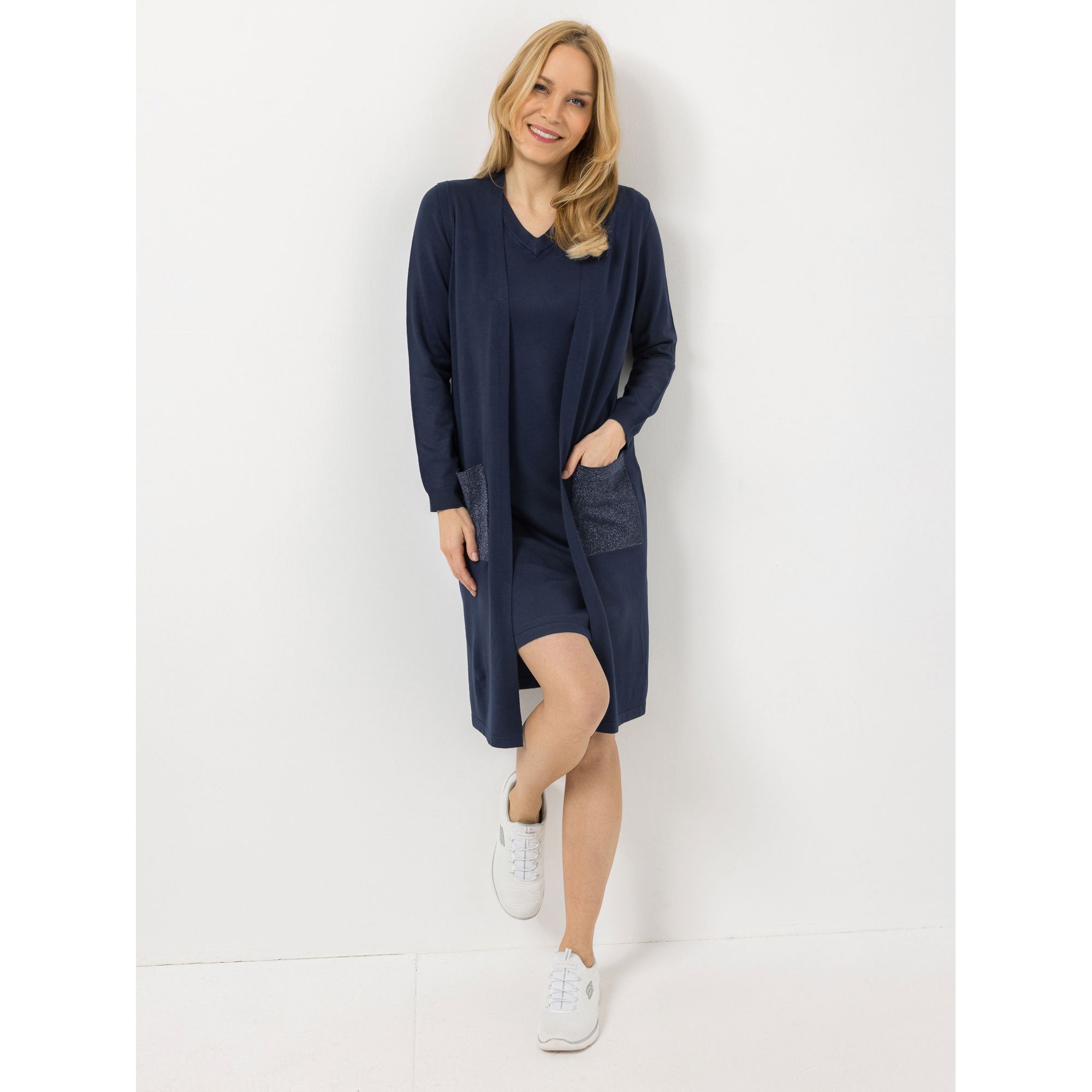 B-Ware VIA MILANO Strickkleid. 1/1-Arm V-Ausschnitt figurumspielend