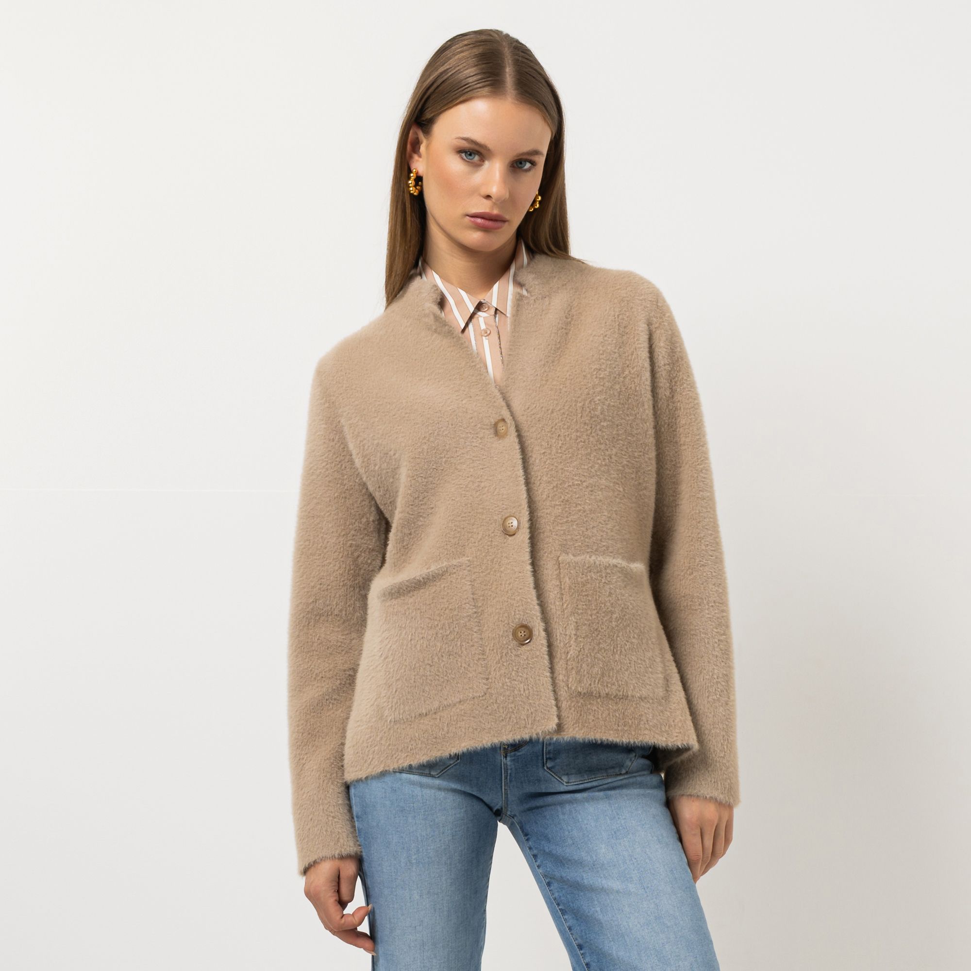 B-Ware STEFFEN SCHRAUT Cardigan schmaler Stehkragen flauschiger Strick