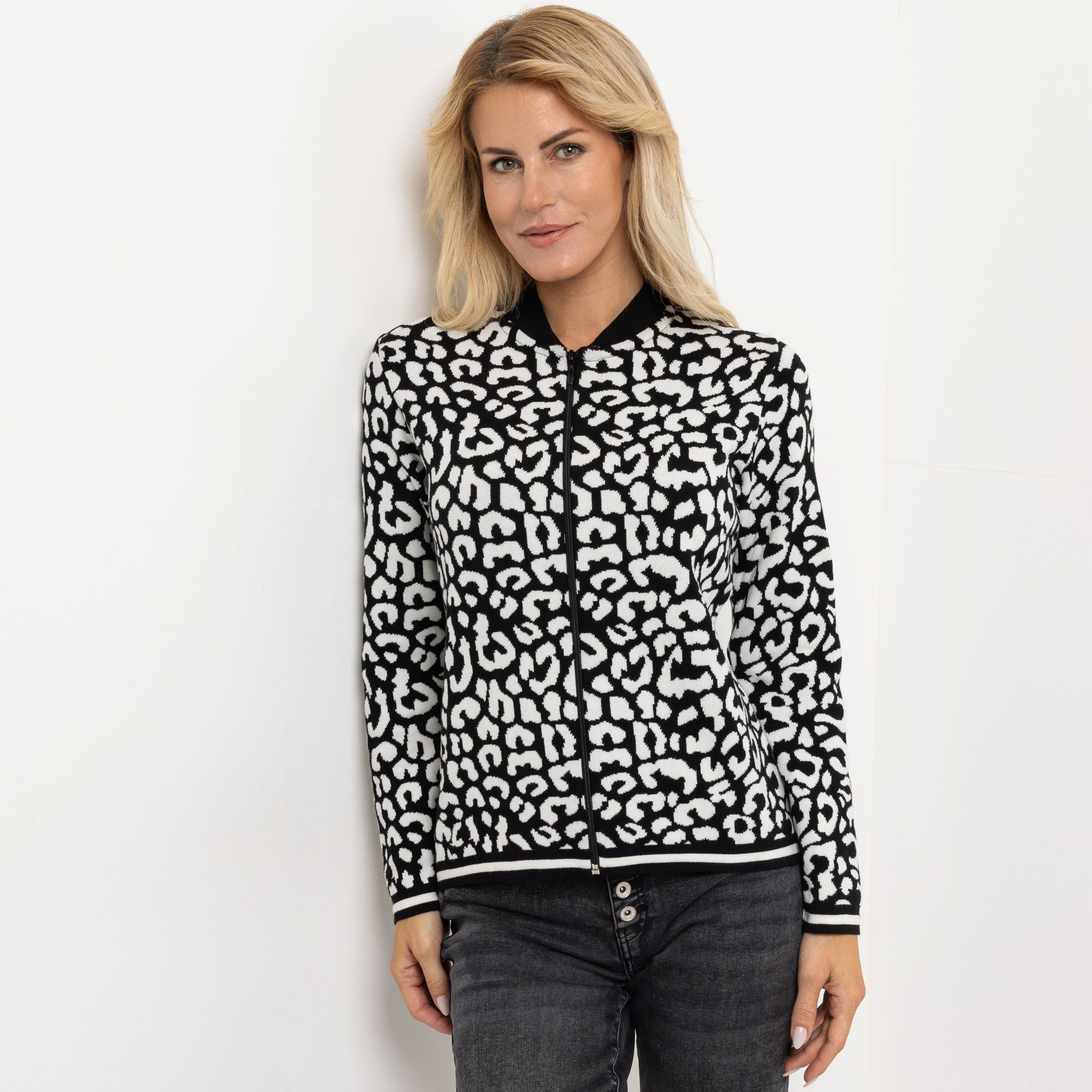 B-Ware DINE 'N' DANCE Cardigan, 1/1-Arm mit Reißverschluss Jacquard-Strick