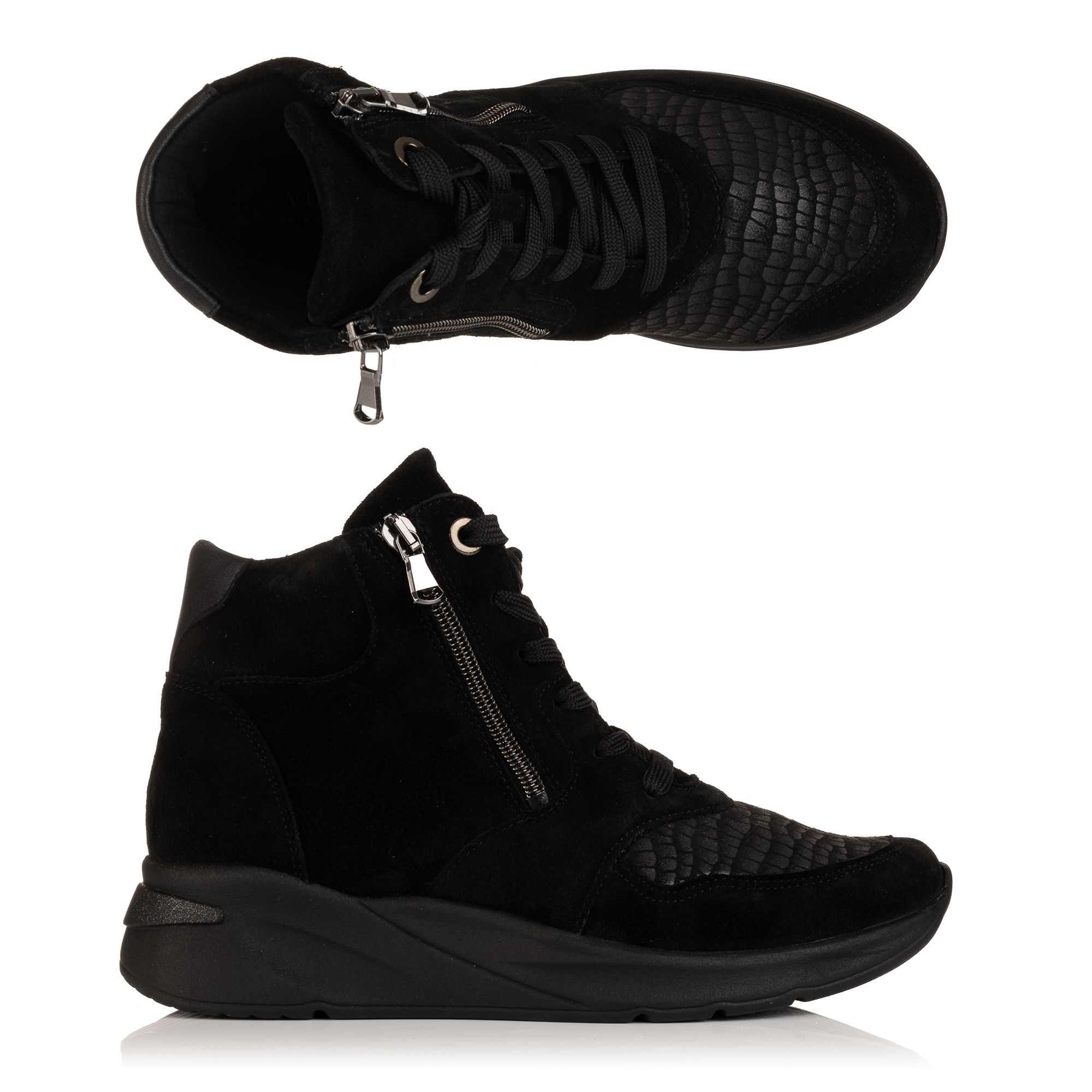 B-Ware VITAFORM Damen-Hightopsneaker Velour/ Stretch 2 Reißverschlüsse