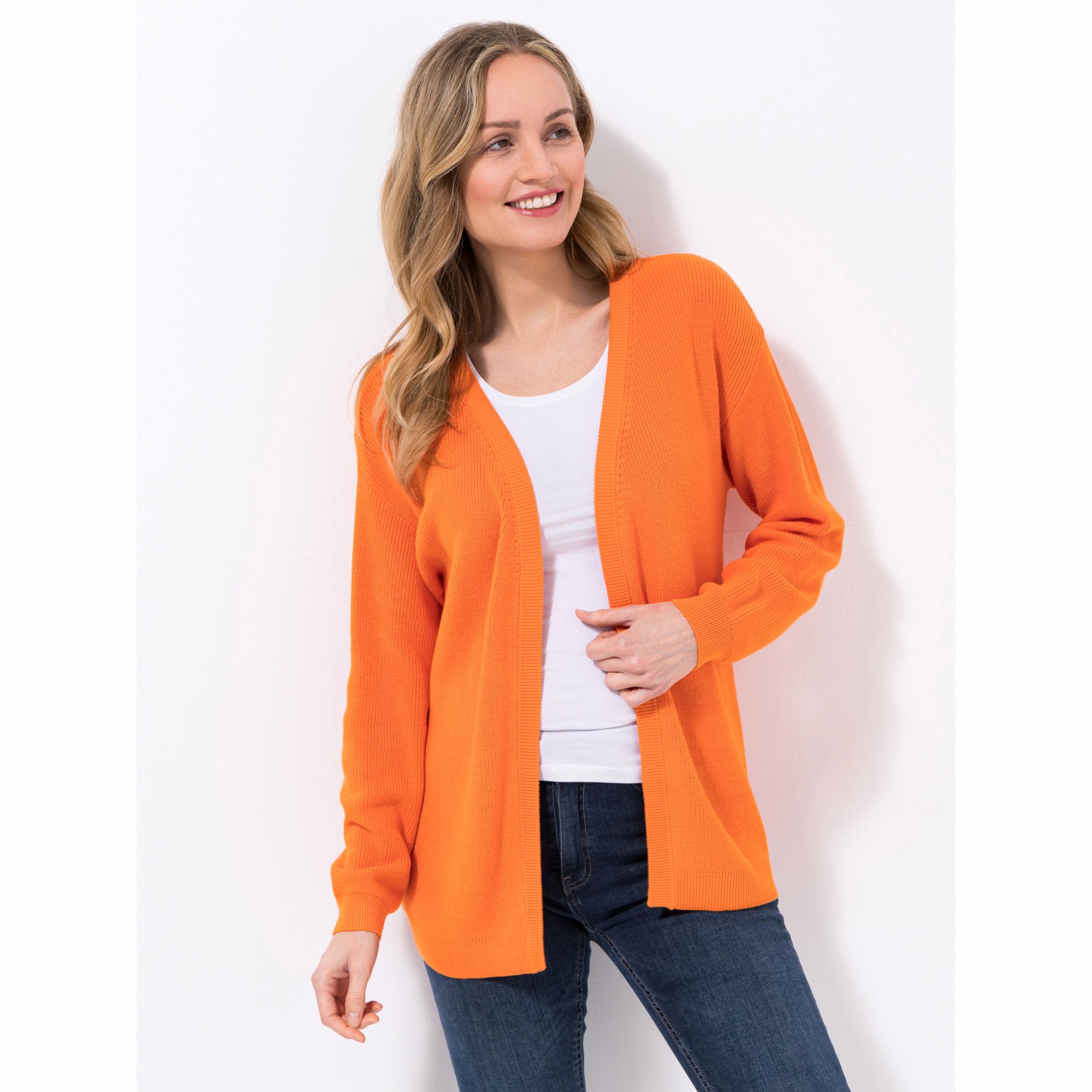 B-Ware DENIM & CO. Strickjacke, 1/1-Arm V-Ausschnitt offene Front