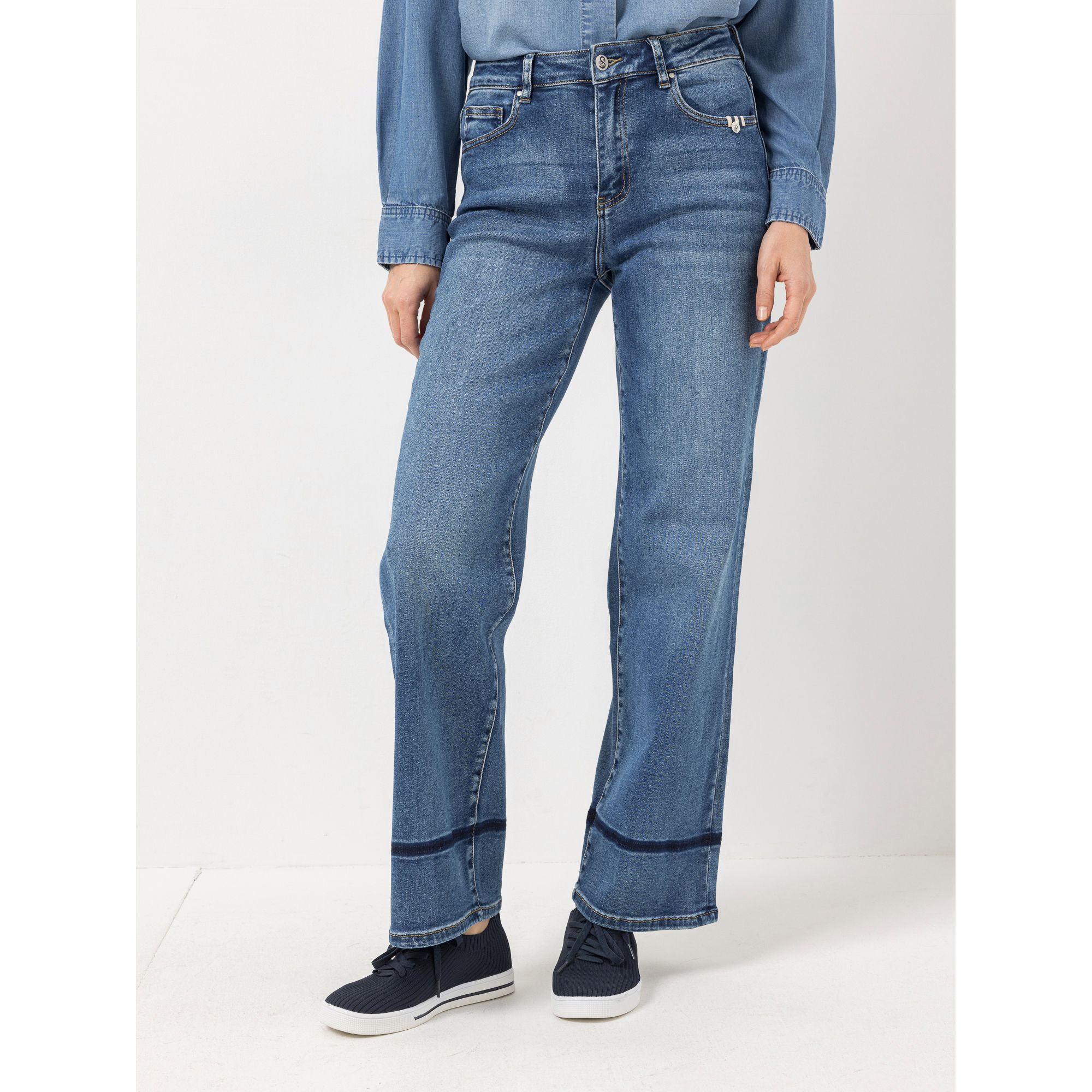 B-Ware STRANDFEIN Jeanshose lange Form dekorativer Farbkranz