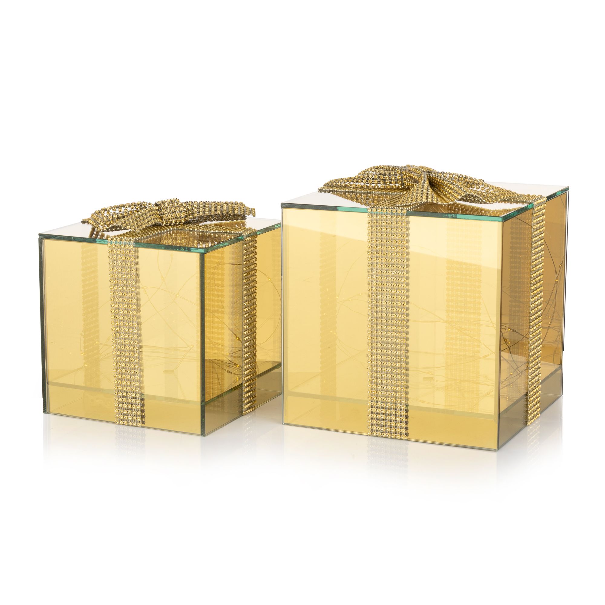 B-Ware LUMIDA Xmas 2 Deko-Geschenke mit Strass-Schleife Spiegel-Glas