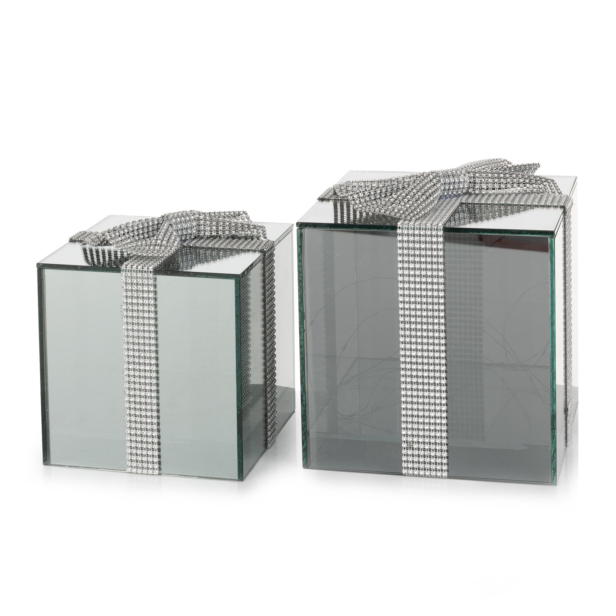 B-Ware LUMIDA Xmas 2 Deko-Geschenke mit Strass-Schleife Spiegel-Glas