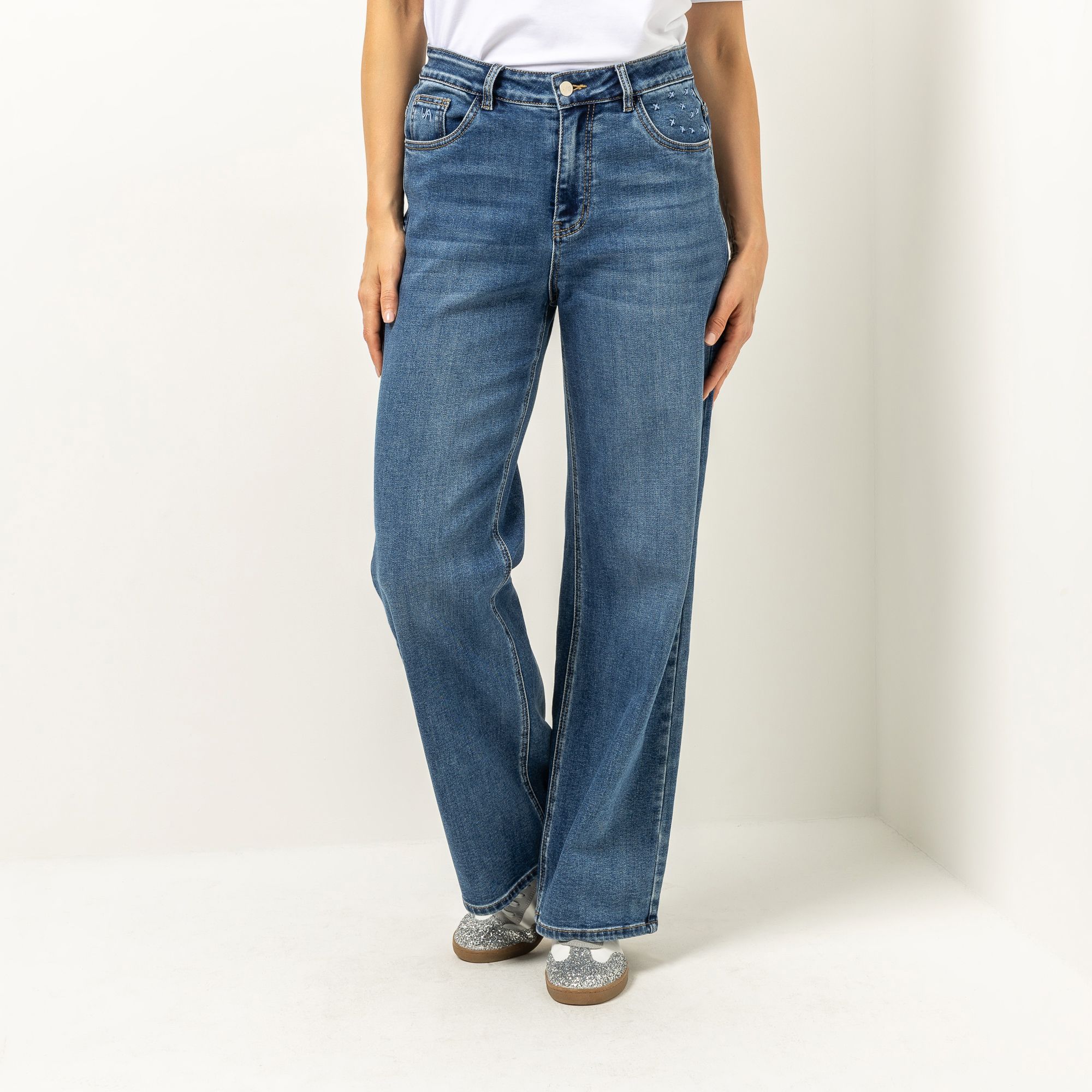 B-Ware VIA MILANO Jeans, lange Form 5-Pocket-Style Stickerei-Details