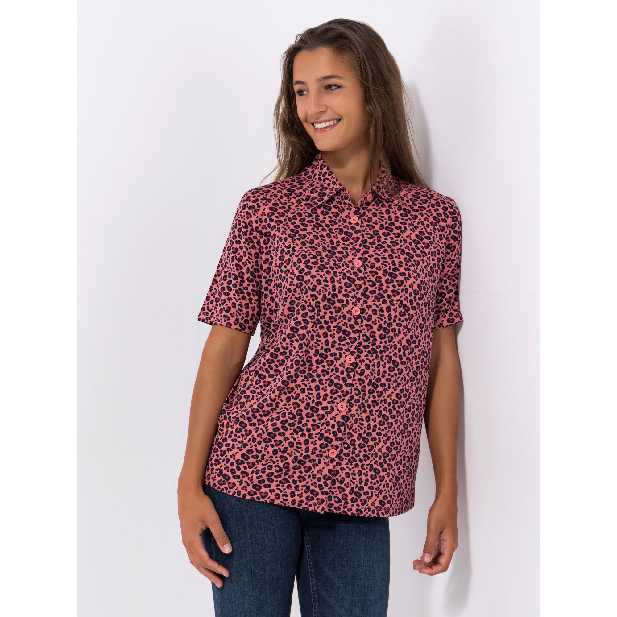 B-Ware DENIM & CO. Bluse, 1/2-Arm Allover Print Knopfleiste