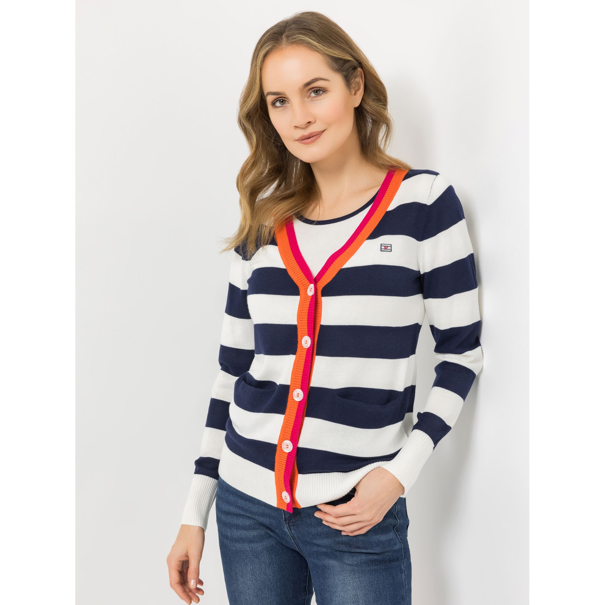 B-Ware STRANDFEIN Streifencardigan V-Ausschnitt Kontrastblende
