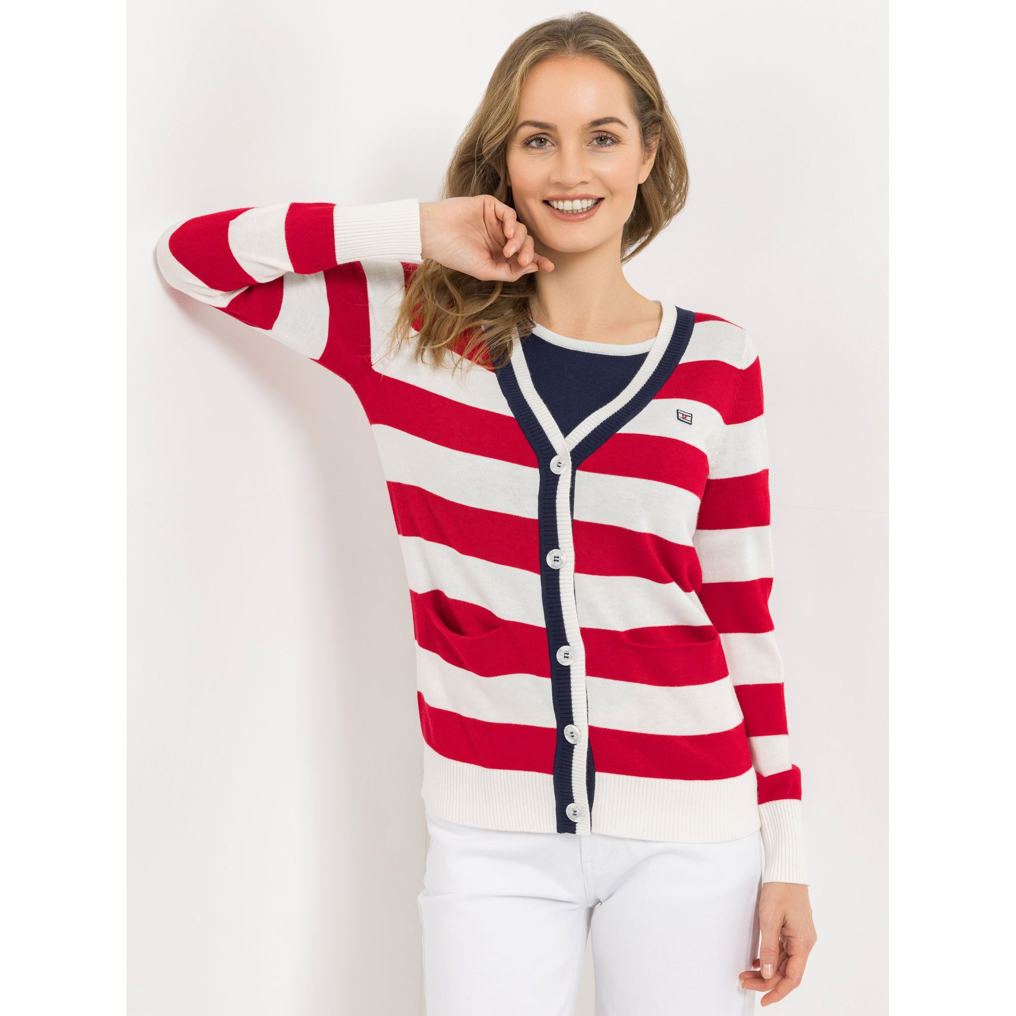 B-Ware STRANDFEIN Streifencardigan V-Ausschnitt Kontrastblende