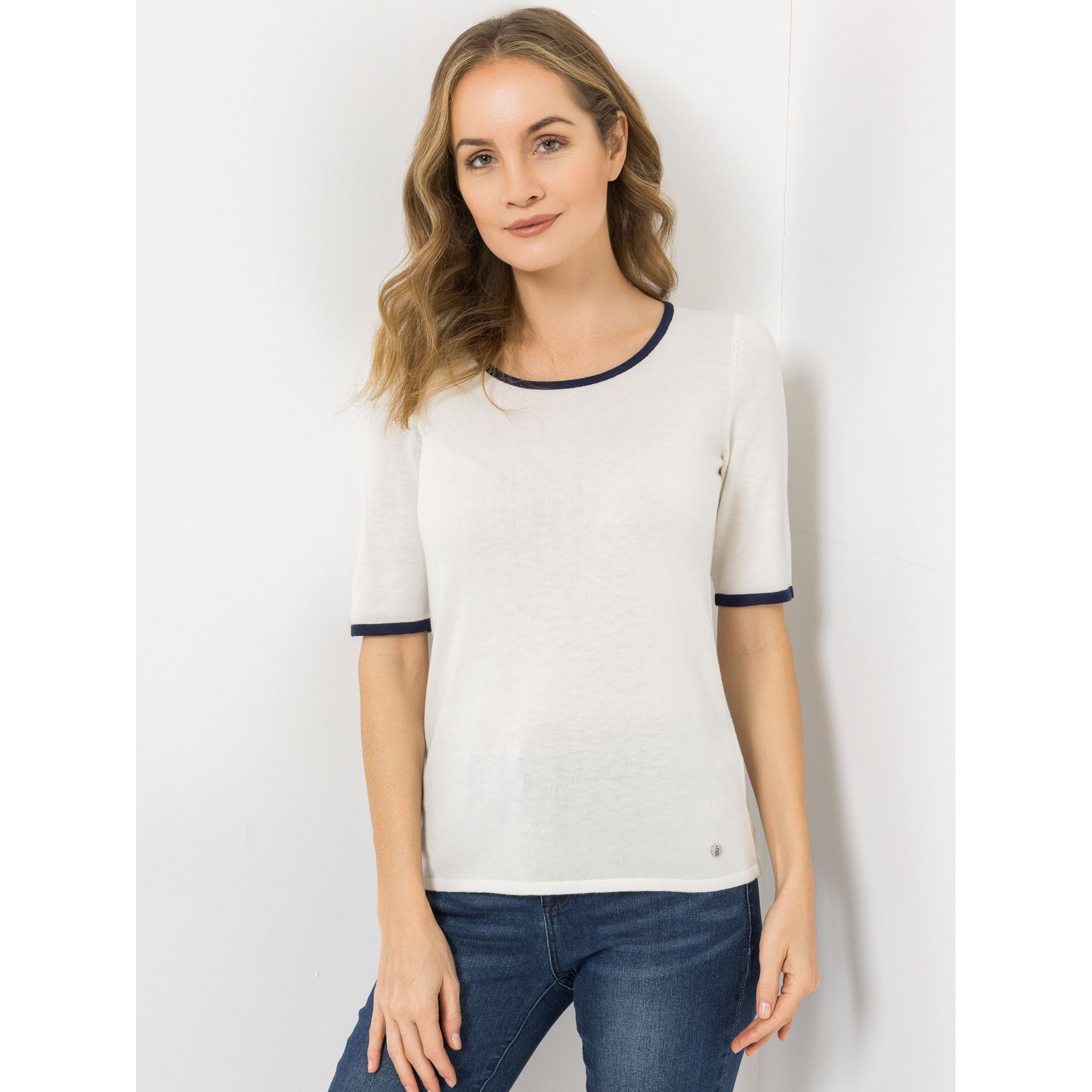 B-Ware STRANDFEIN Pullover, 1/2-Arm Rundhalsausschnitt Kontrastkanten