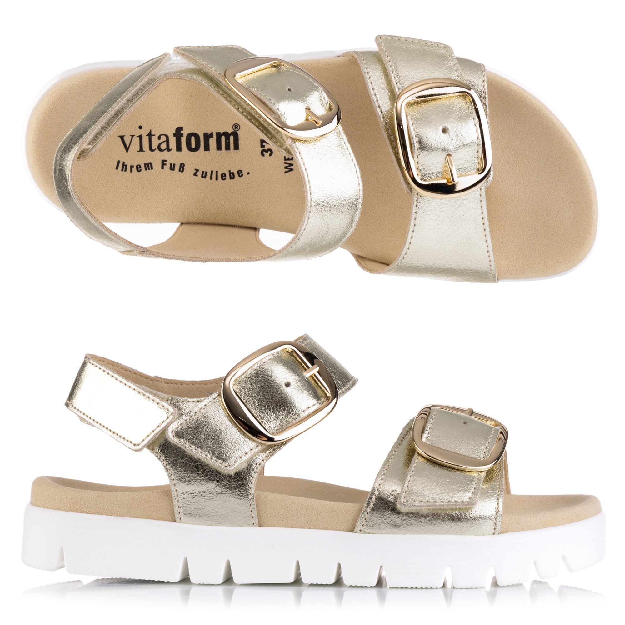 B-Ware VITAFORM Damen- Sandalette Metallic Leder 2 große Schnallen