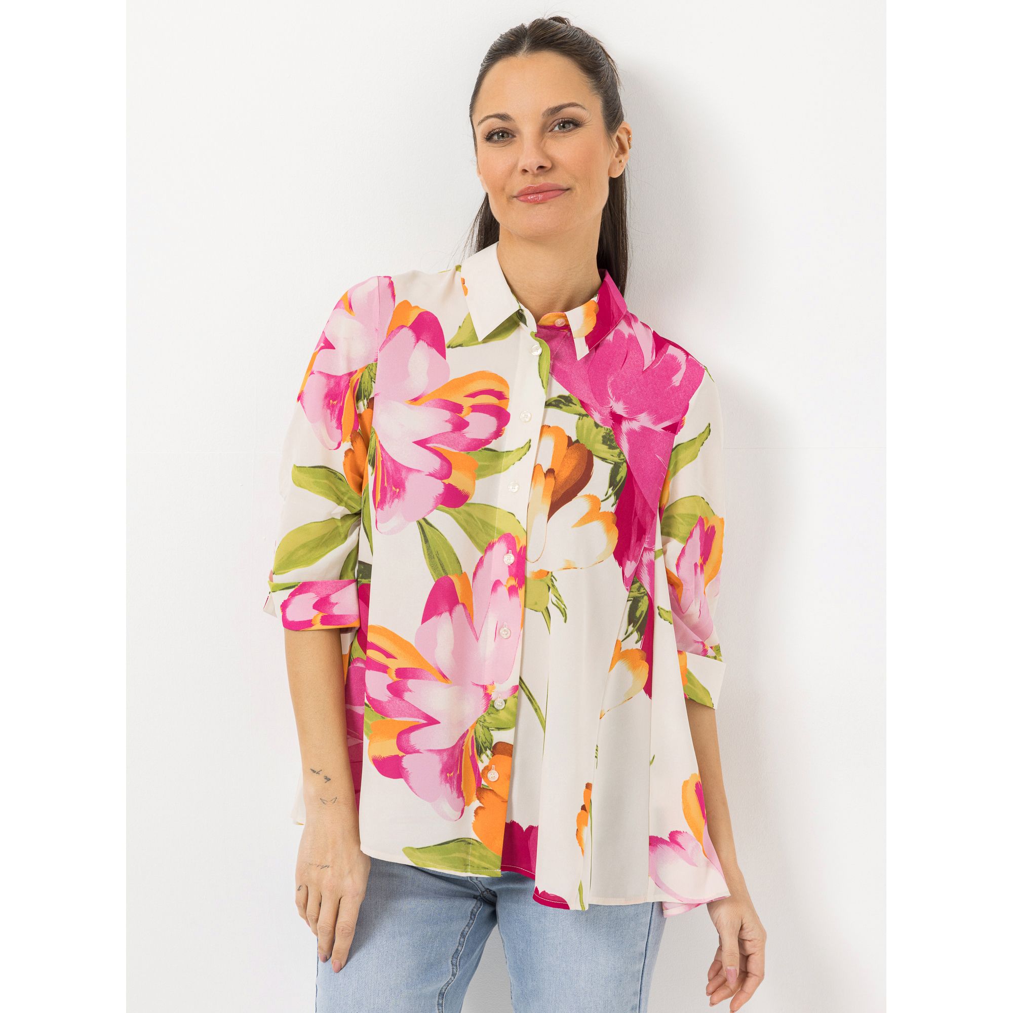 B-Ware STEFFEN SCHRAUT Bluse Capri, 3/4 Arm Hemdkragen Rafffung am Ärmel