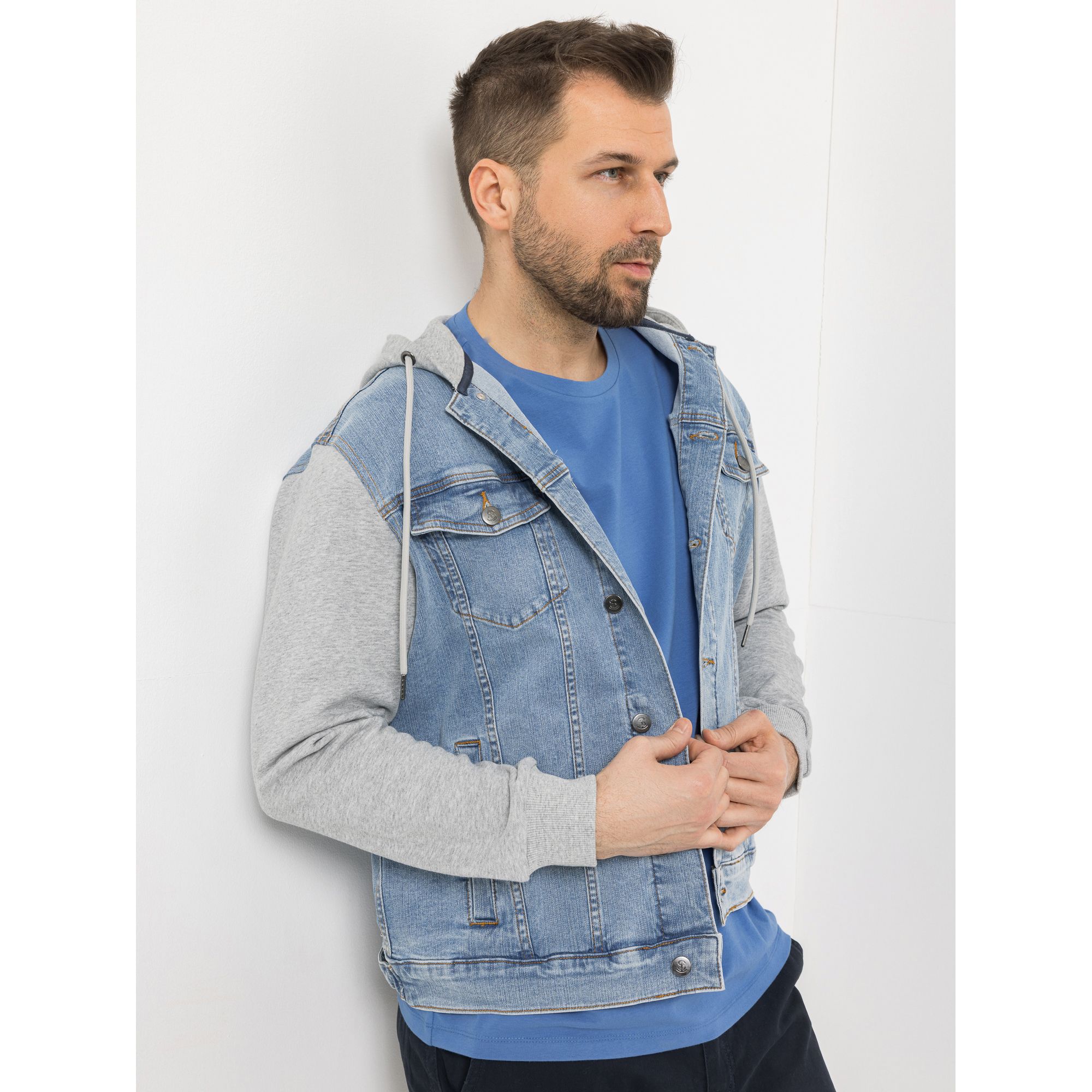 B-Ware STRANDFEIN Menswear Jeansjacke Materialmix Sweatärmel