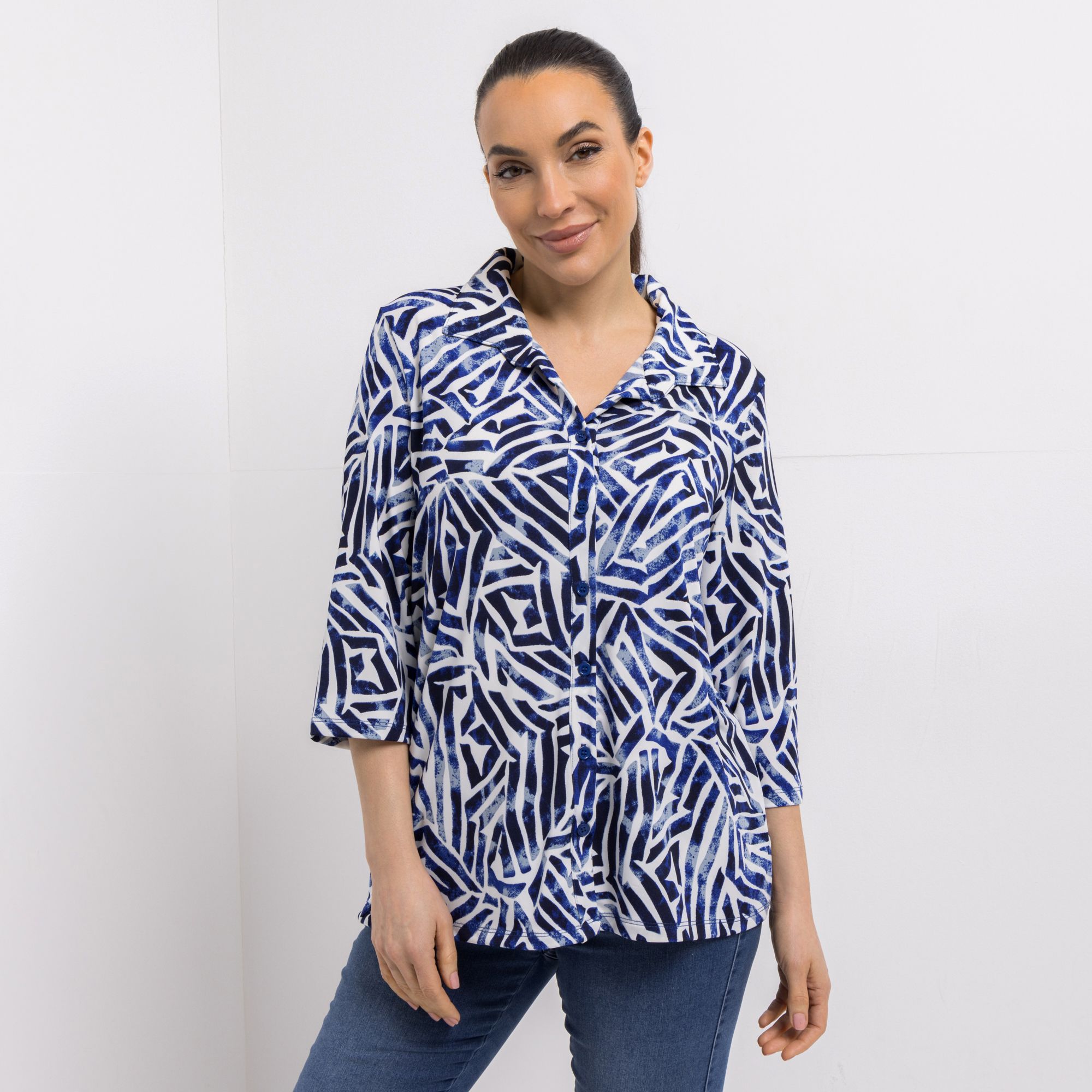 B-Ware KIM & CO. Blusen-Shirt Brazil Knit Jersey Knopfleiste