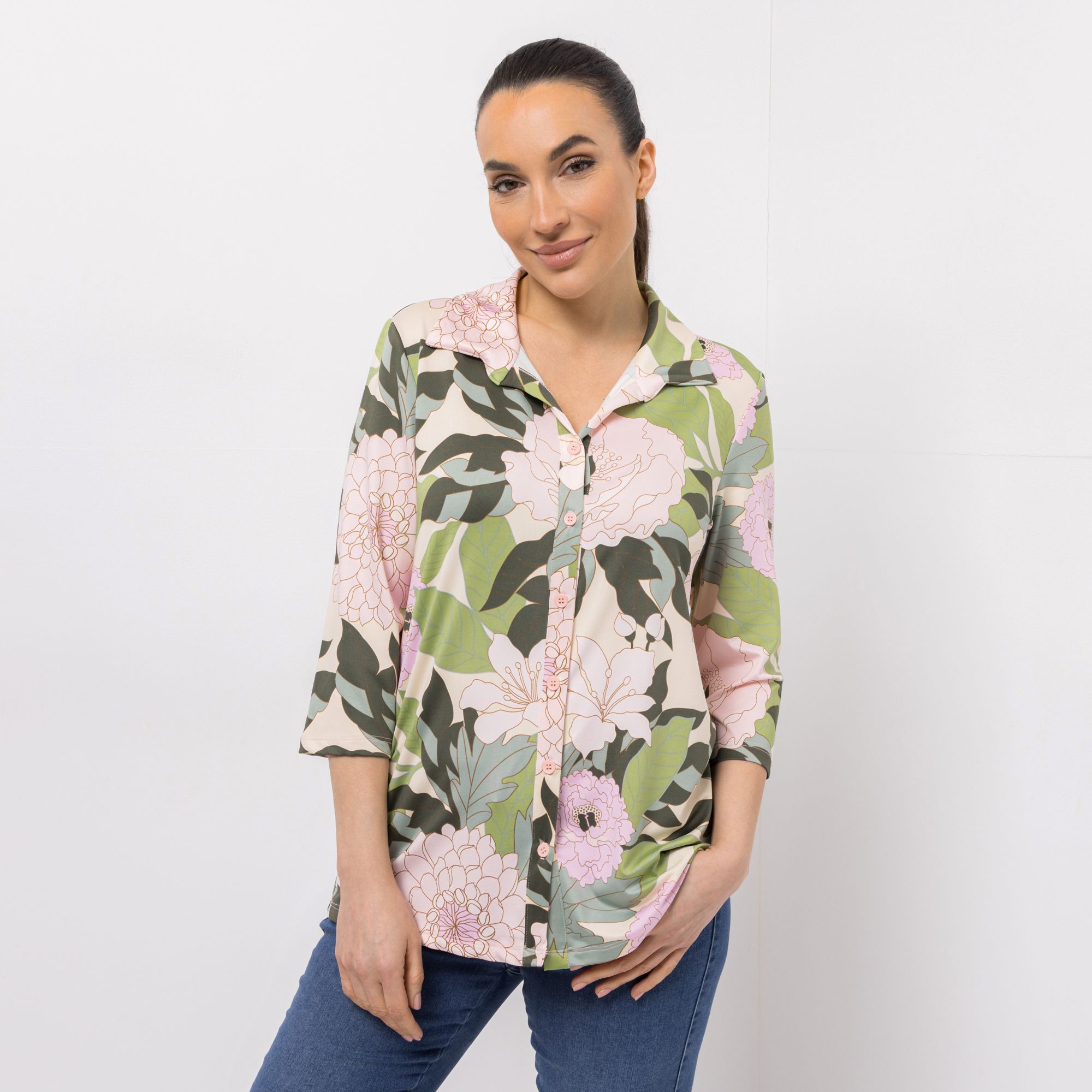 B-Ware KIM & CO. Blusen-Shirt Brazil Knit Jersey Knopfleiste
