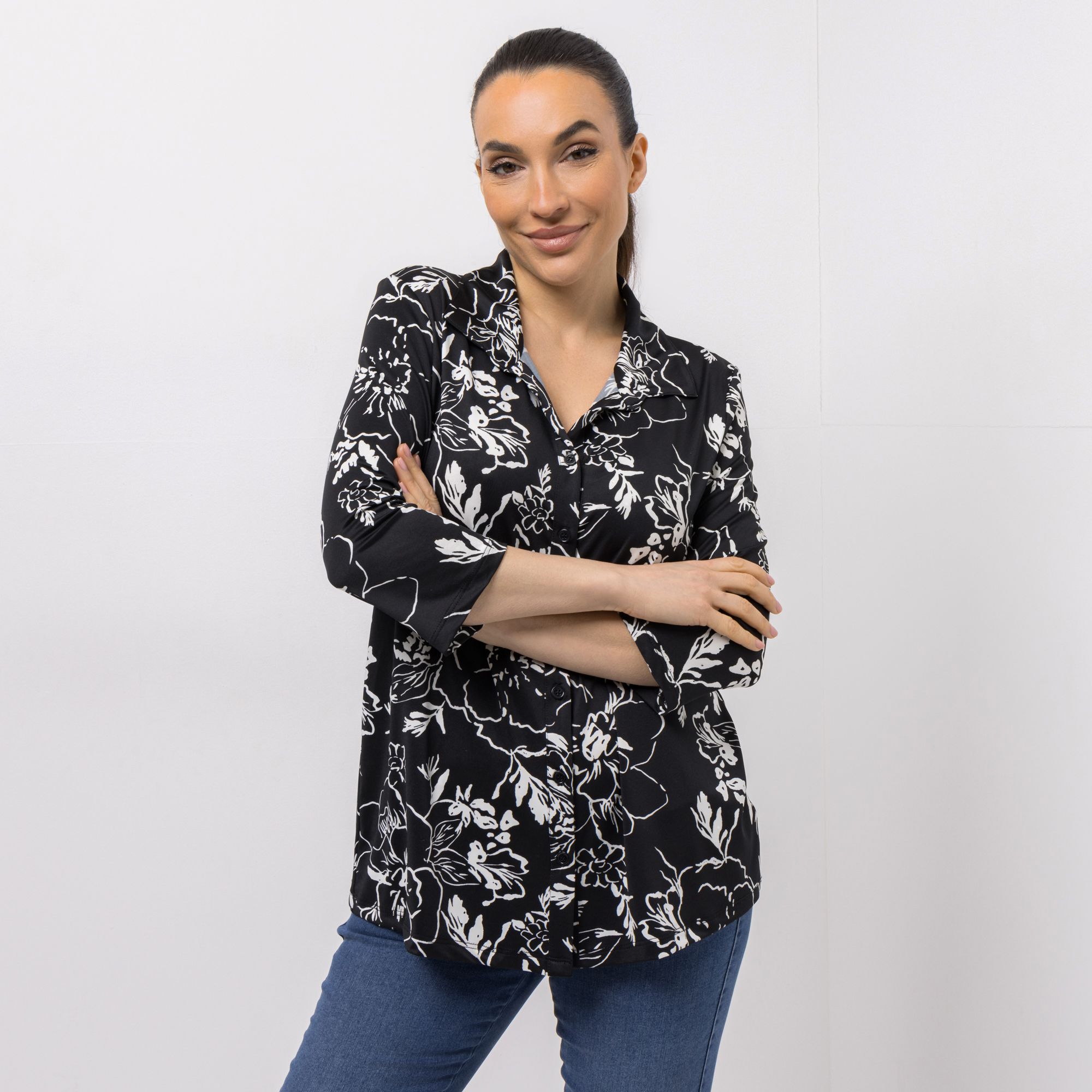 B-Ware KIM & CO. Blusen-Shirt Brazil Knit Jersey Knopfleiste