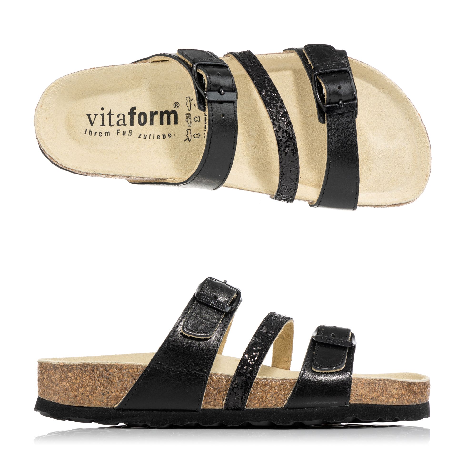 B-Ware VITAFORM Damen-Pantolette Softnappaleder Glitzer