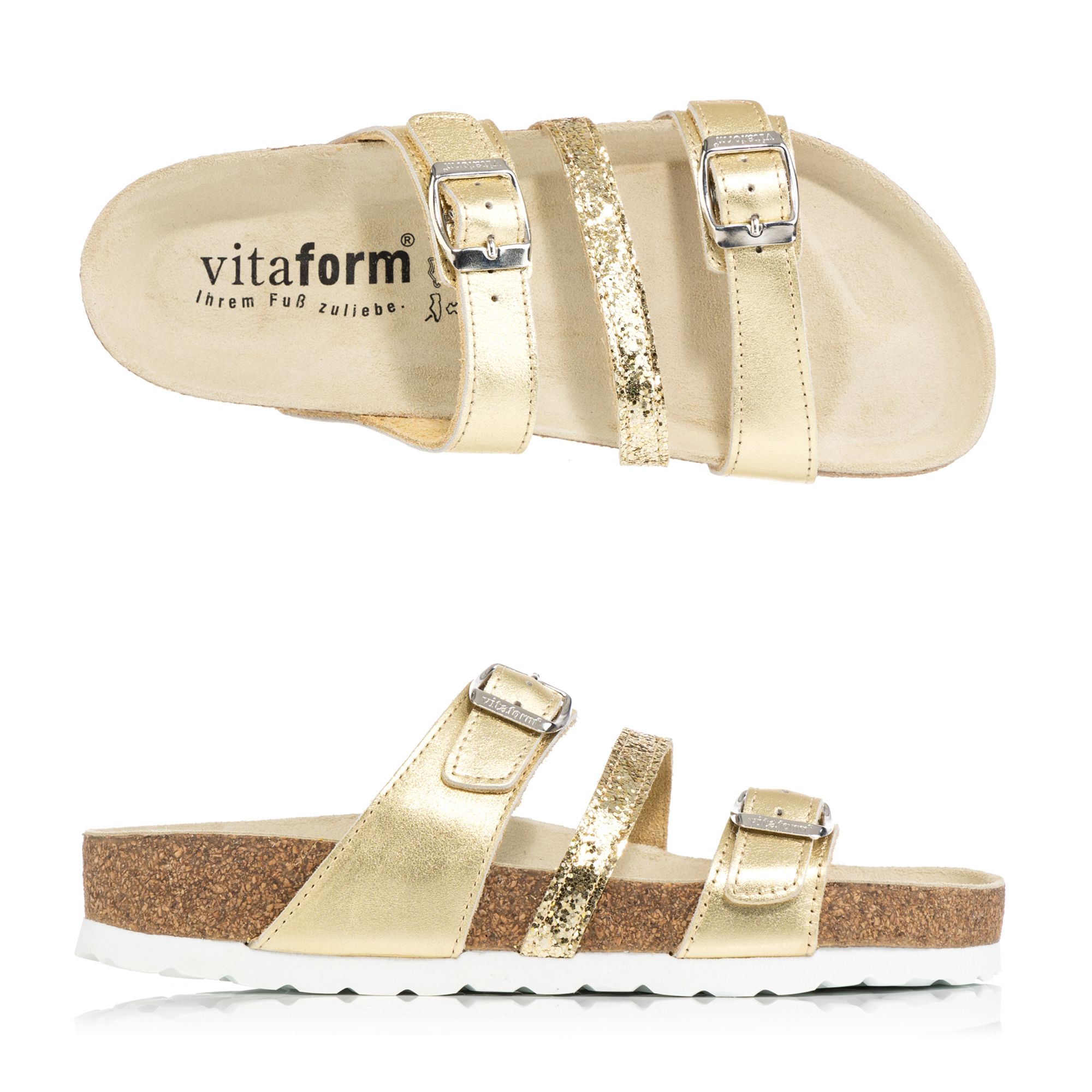 B-Ware VITAFORM Damen-Pantolette Softnappaleder Glitzer