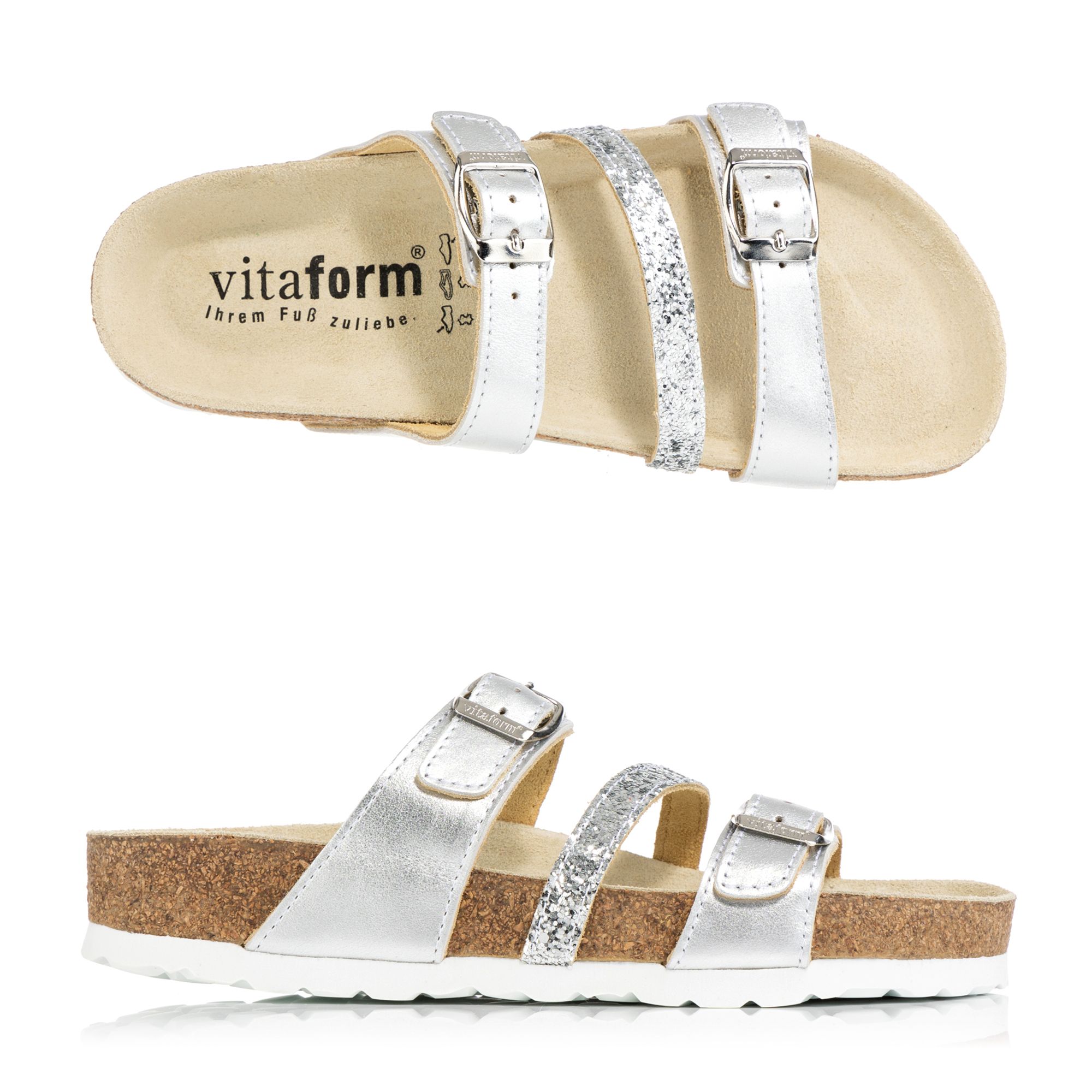 B-Ware VITAFORM Damen-Pantolette Softnappaleder Glitzer