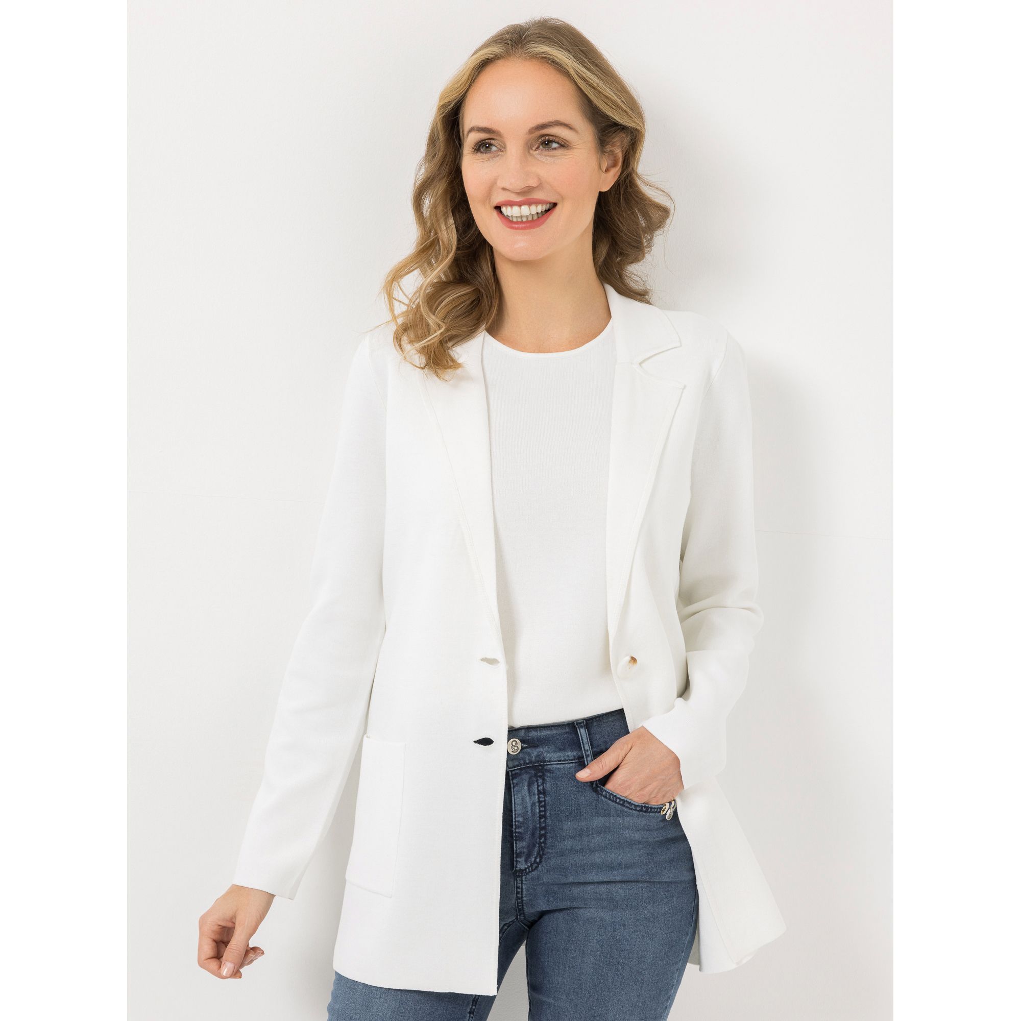 B-Ware STRANDFEIN Strickblazer Reverskragen Logoknöpfe