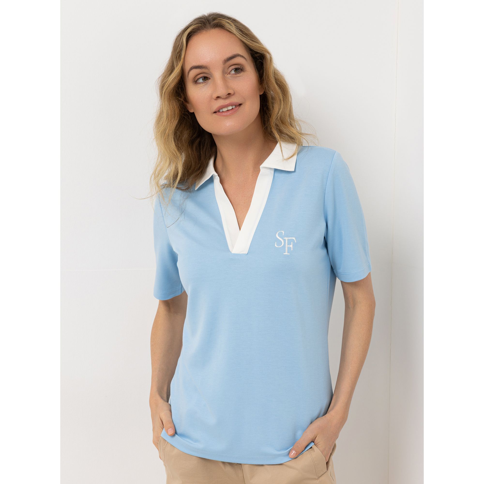 B-Ware STRANDFEIN Poloshirt, 1/2-Arm V-Ausschnitt Webkragen
