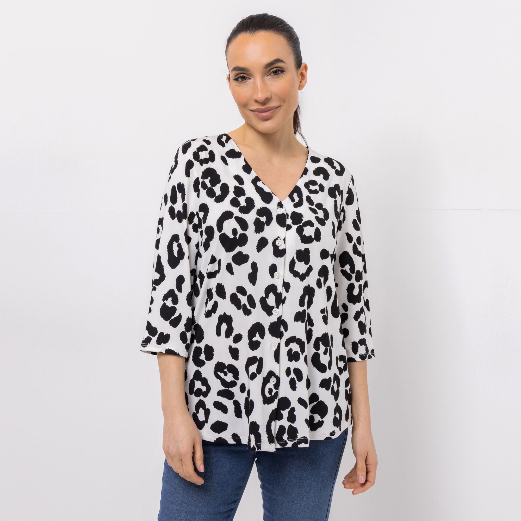 B-Ware KIM & CO. Blusen-Shirt, 3/4 Arm Brazil Knit Jersey Knopfleiste