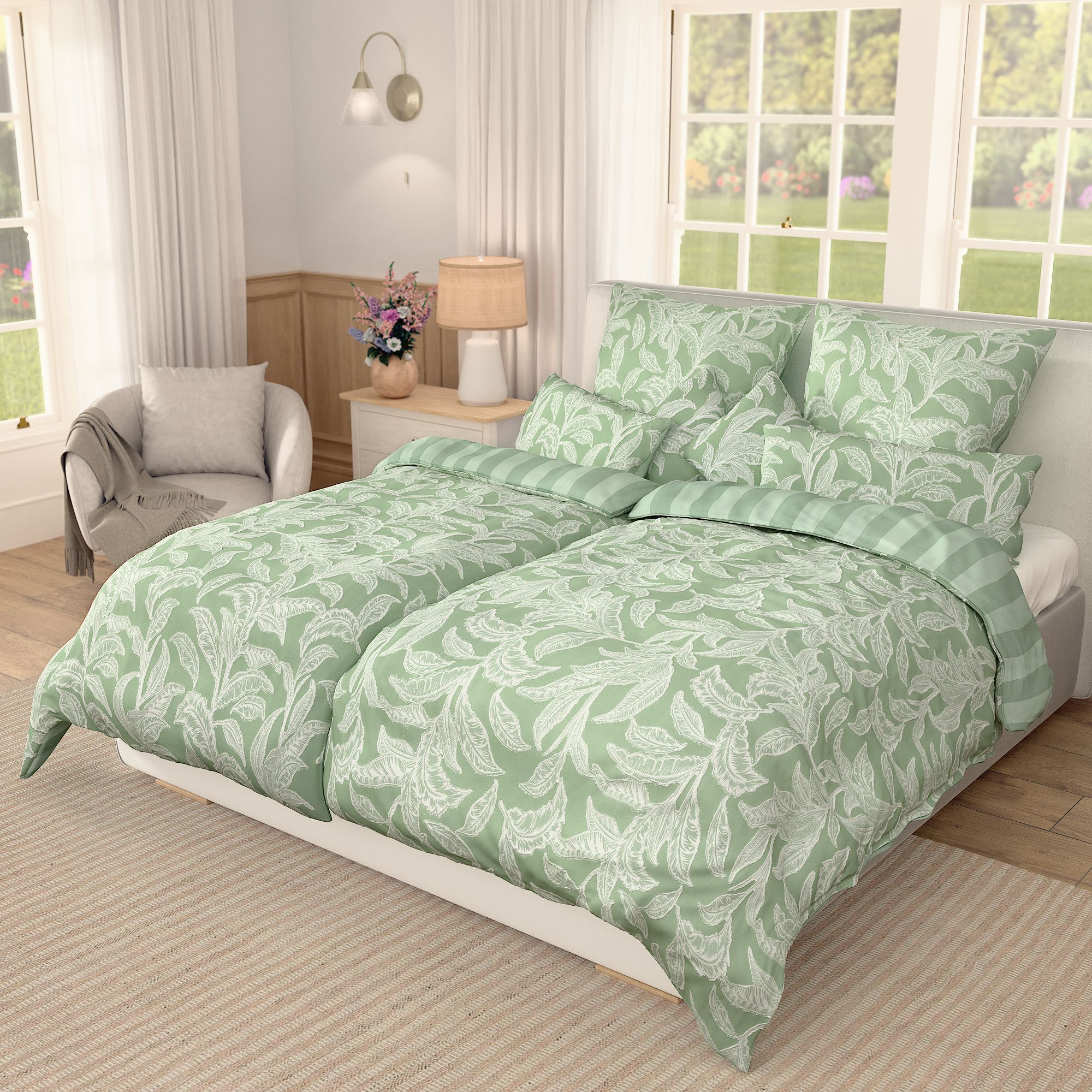 B-Ware SOFT WAVE Wendebettwäsche Blätter & Streifen MF Strukturmix