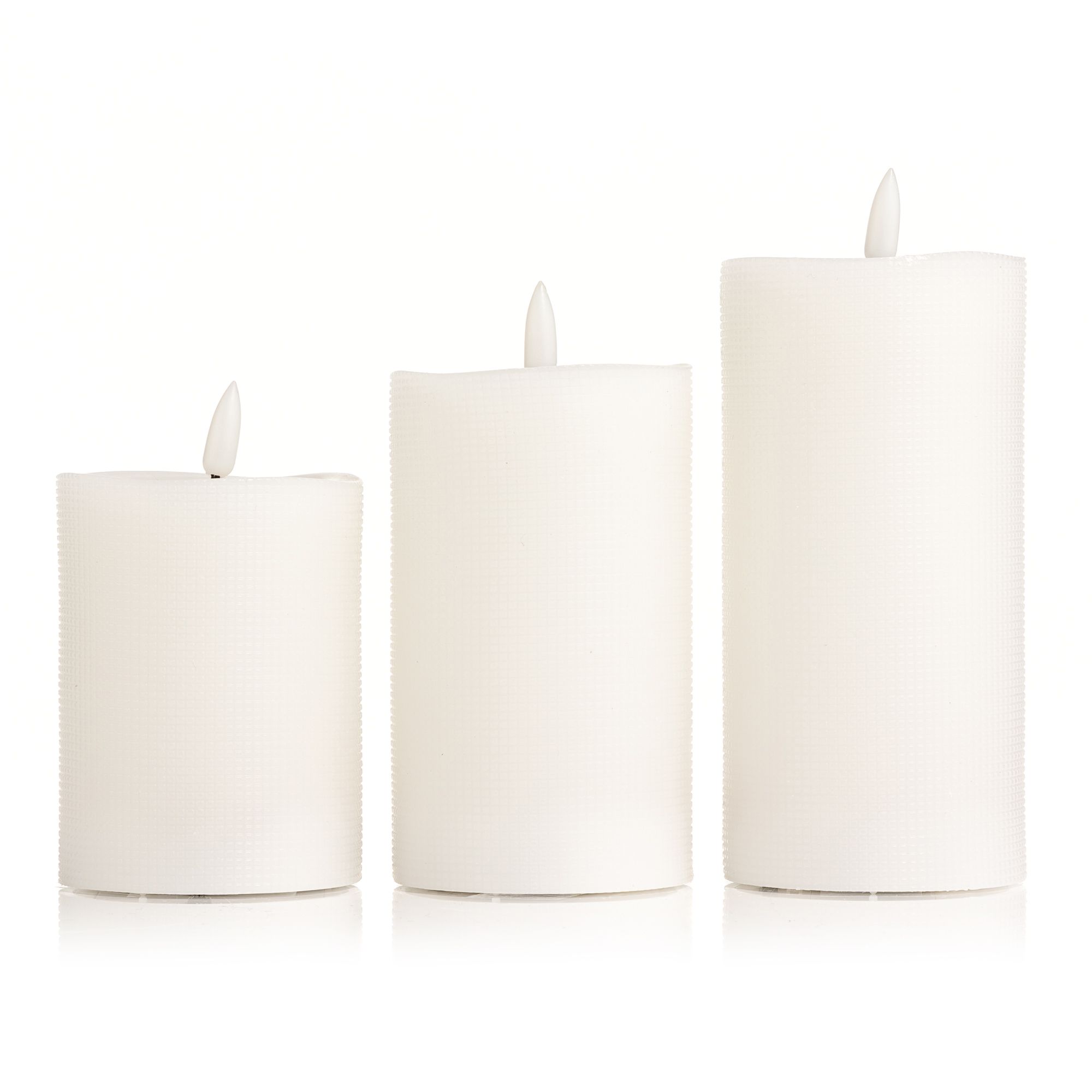 B-Ware ELAMBIA 3 LED-Kerzen Gitter-Muster H. 10, 12,5 & 15cm