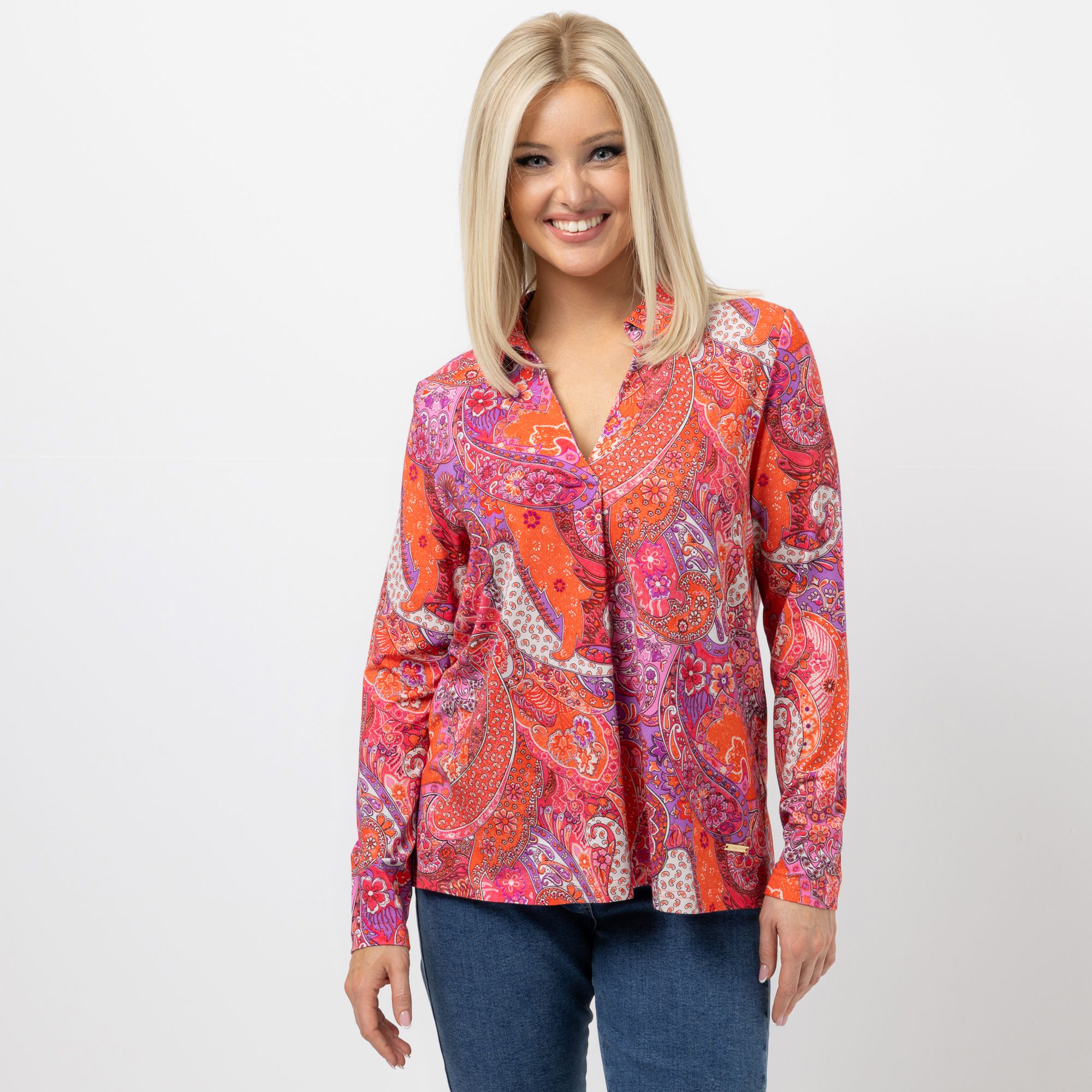 B-Ware AMINATI® Jerseybluse, langarm V-Ausschnitt mit Kragen