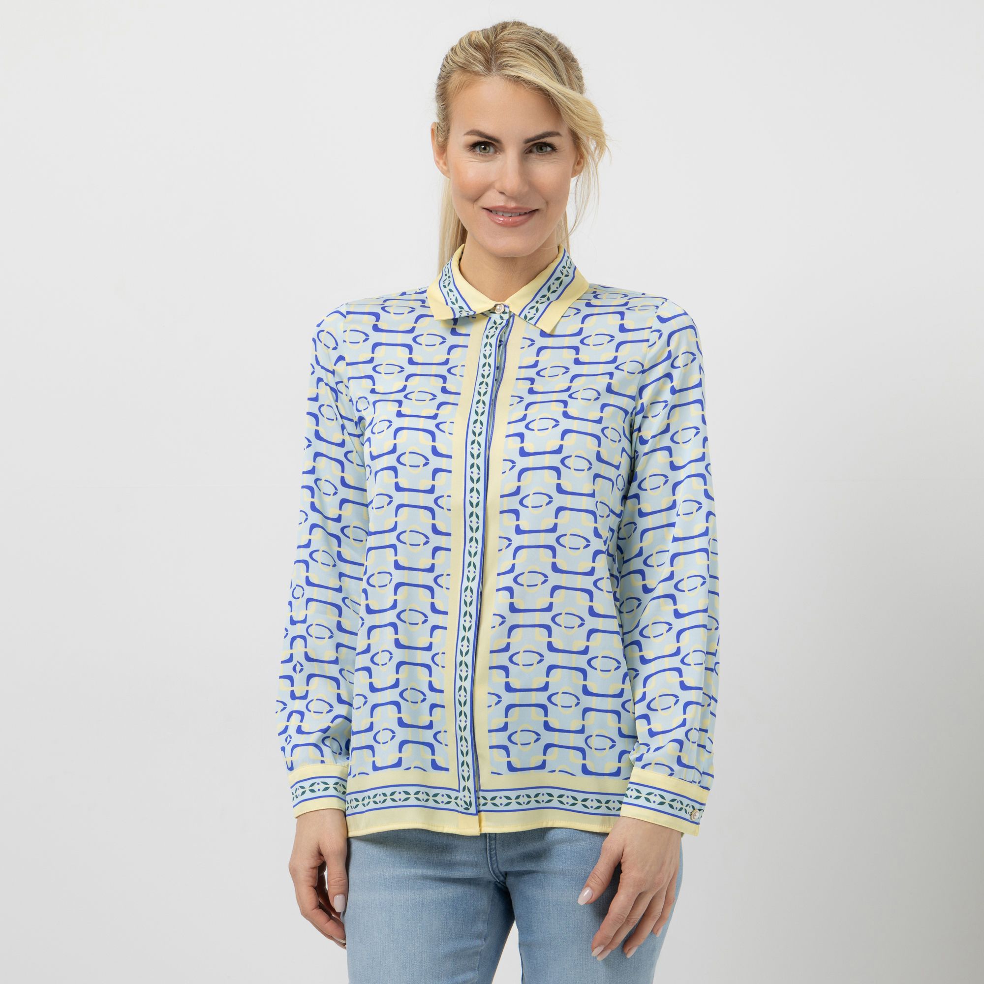 B-Ware VIA MILANO Bluse, 1/1-Arm Hemdkragen Allover Druck