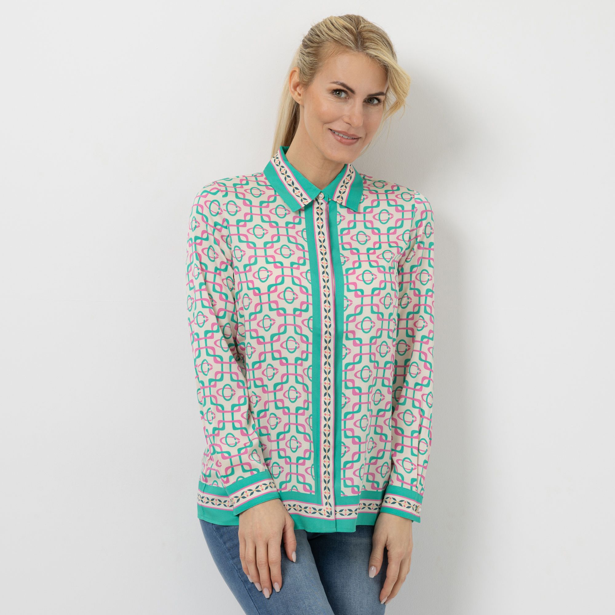 B-Ware VIA MILANO Bluse, 1/1-Arm Hemdkragen Allover Druck