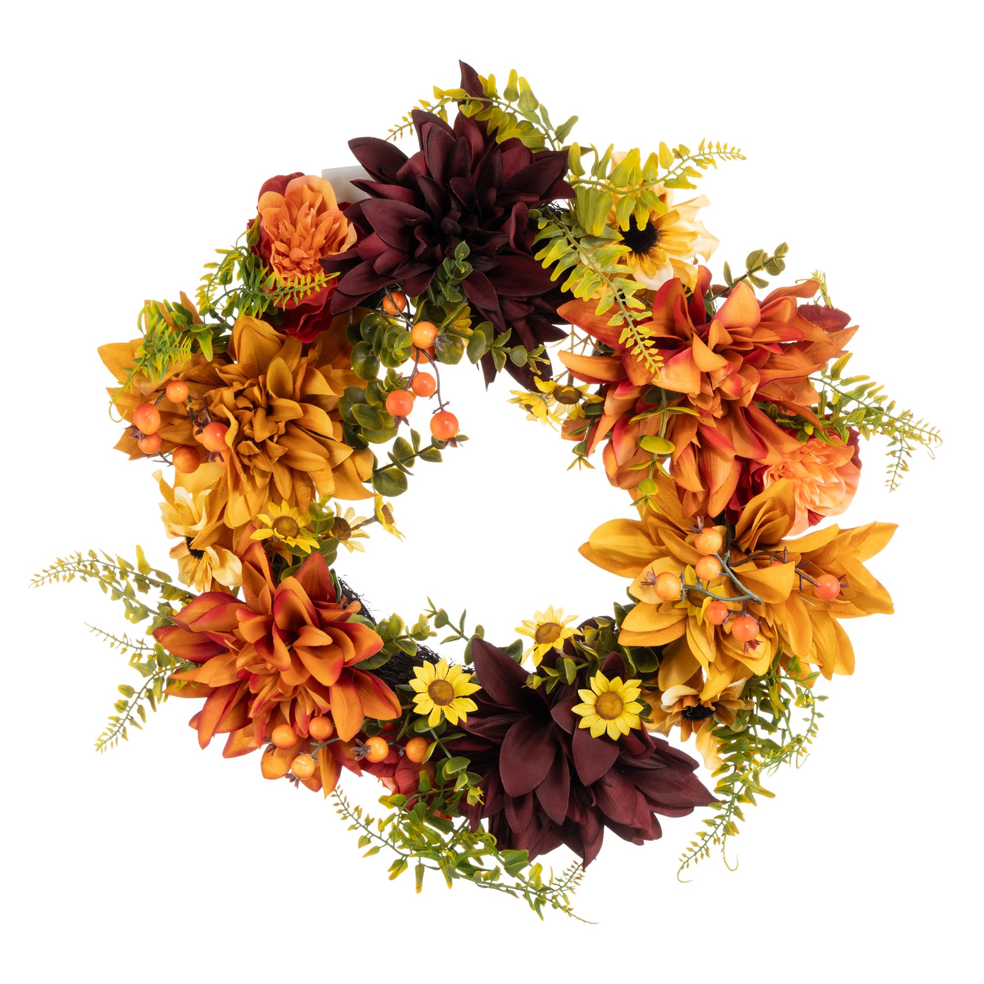 B-Ware LUMIDA Flora künstlicher Dekokranz Chrysantheme & Dahlie 30 warmweiße LEDs