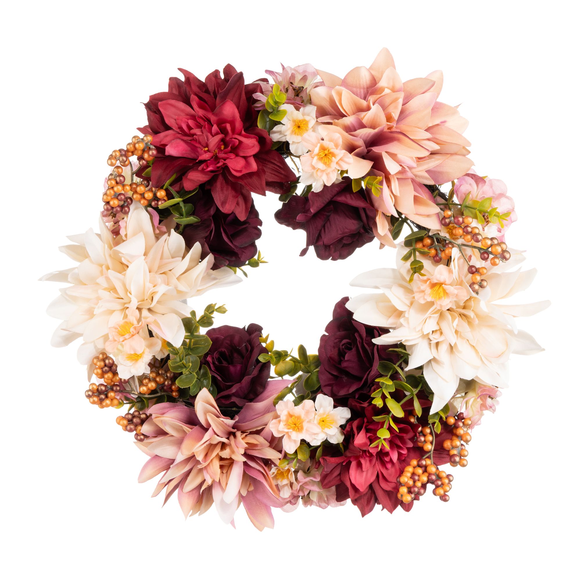 B-Ware LUMIDA Flora künstlicher Dekokranz Chrysantheme & Dahlie 30 warmweiße LEDs