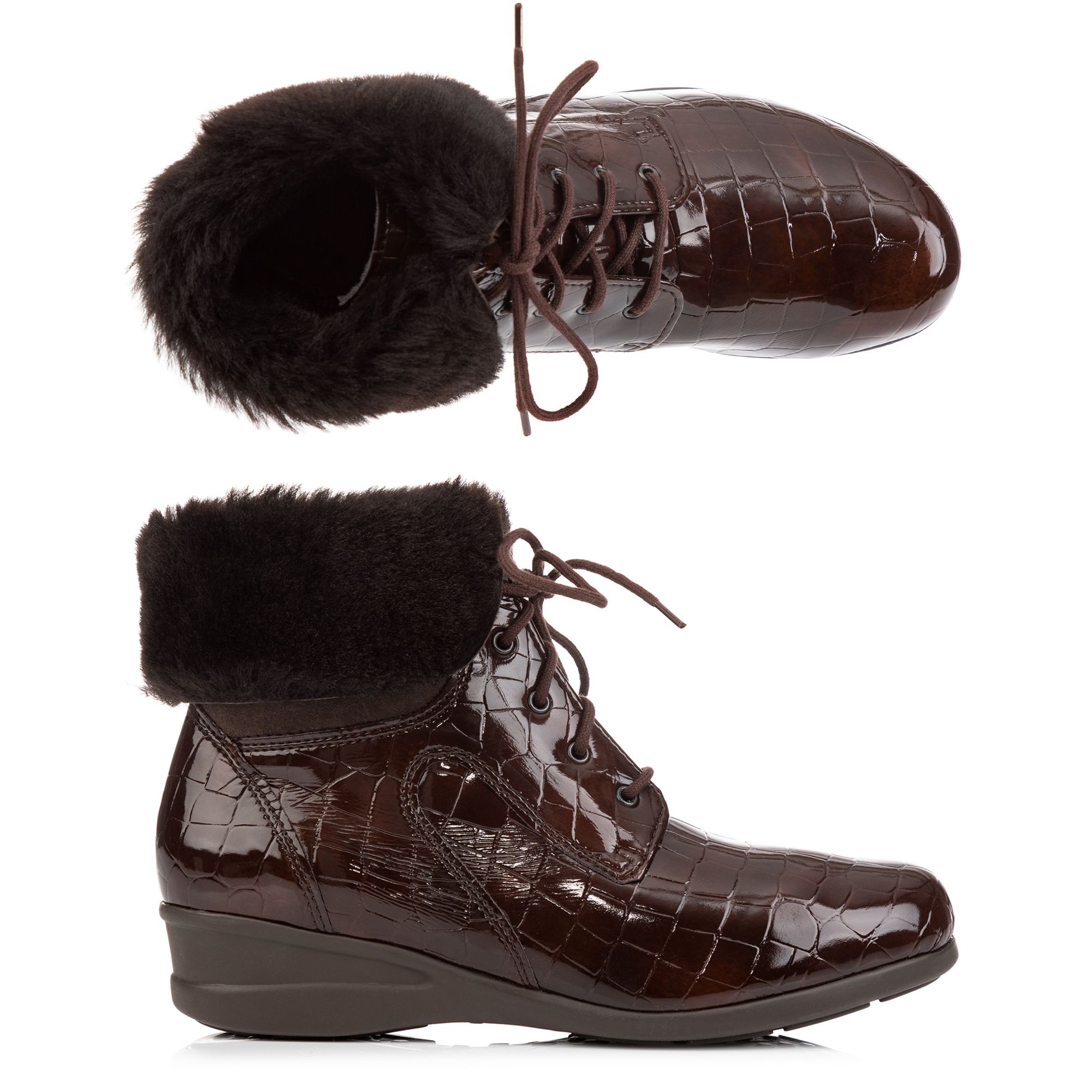 B-Ware VITAFORM Damen-Stiefel Krokolackstretch Fellkrempe