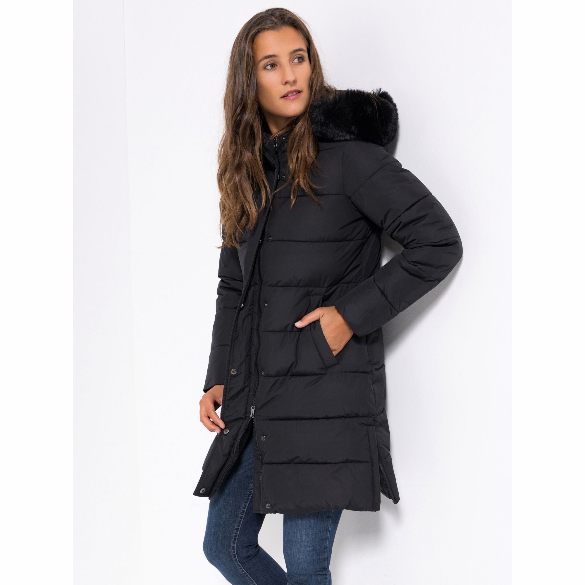 B-Ware VIA MILANO Kurzmantel 2-Wege-Reißverschluss Kapuze mit Kunstfell