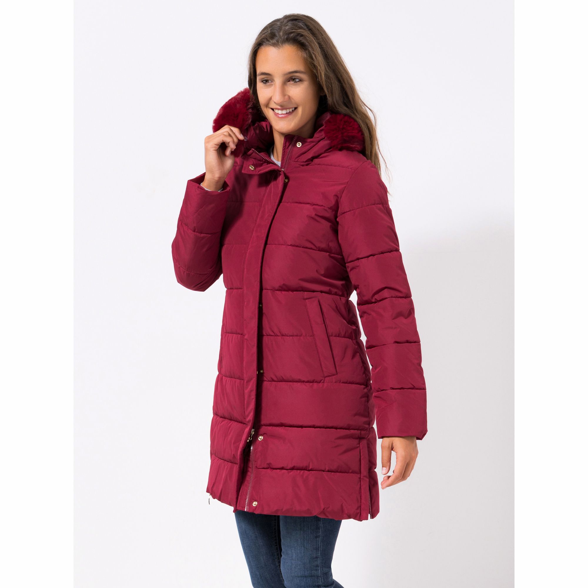 B-Ware VIA MILANO Kurzmantel 2-Wege-Reißverschluss Kapuze mit Kunstfell