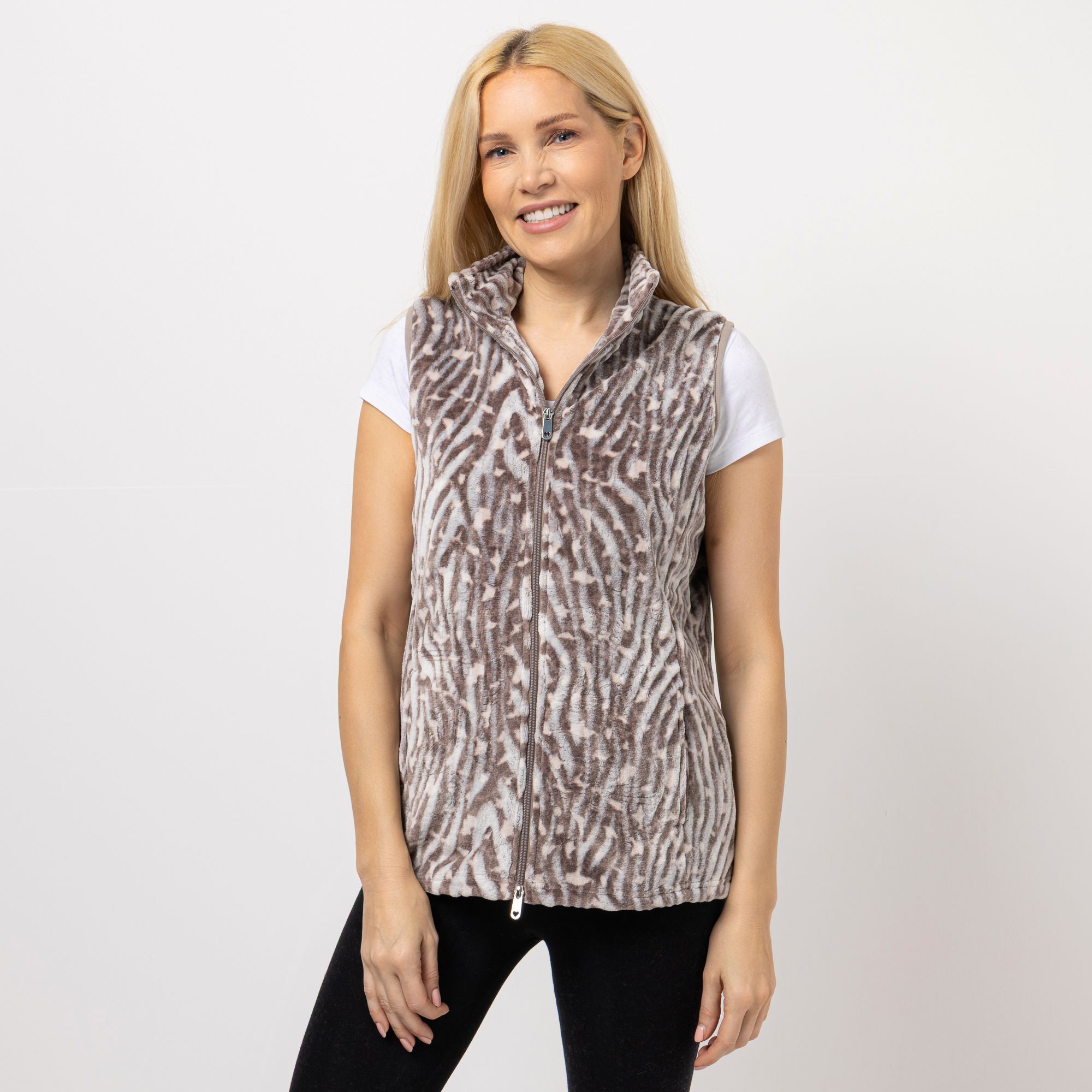 B-Ware MONT CHALET Damen-Weste 3D-Animaldesign Mikrofaser Chinchilla