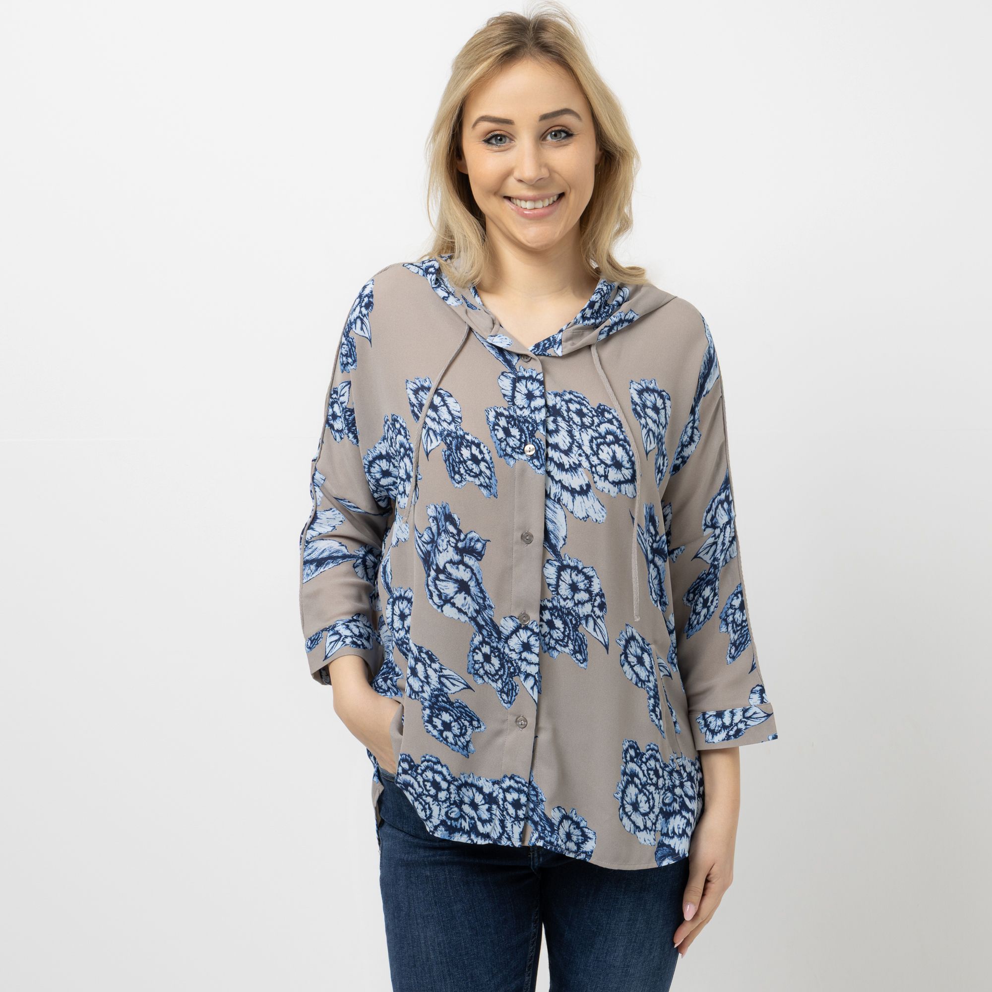 B-Ware DINE 'N' DANCE Longbluse, 3/4 Arm mit Kapuze Leistentaschen