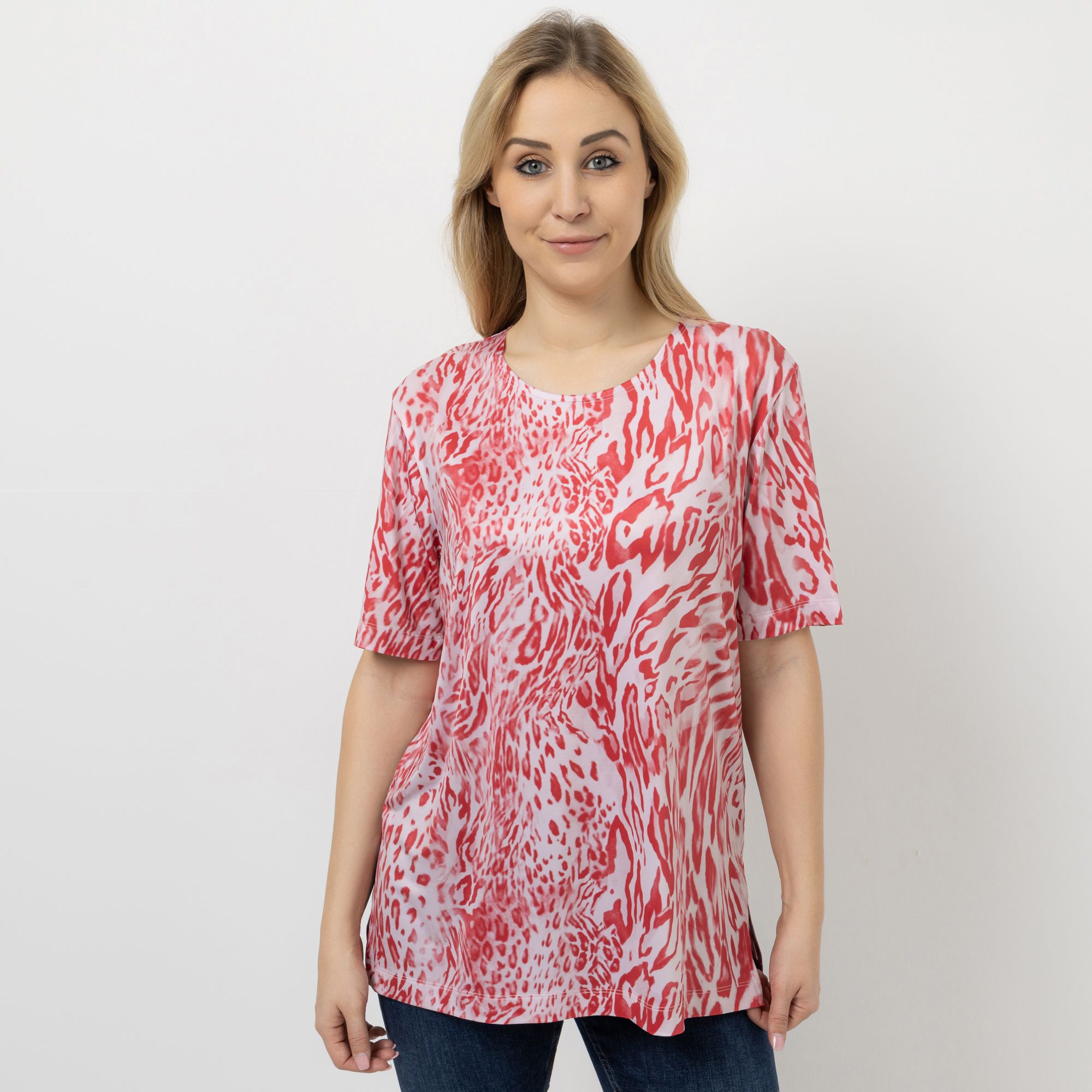 B-Ware IN-PRINT Shirt, 1/2-Arm Rundhalsausschnitt Seitenschlitze