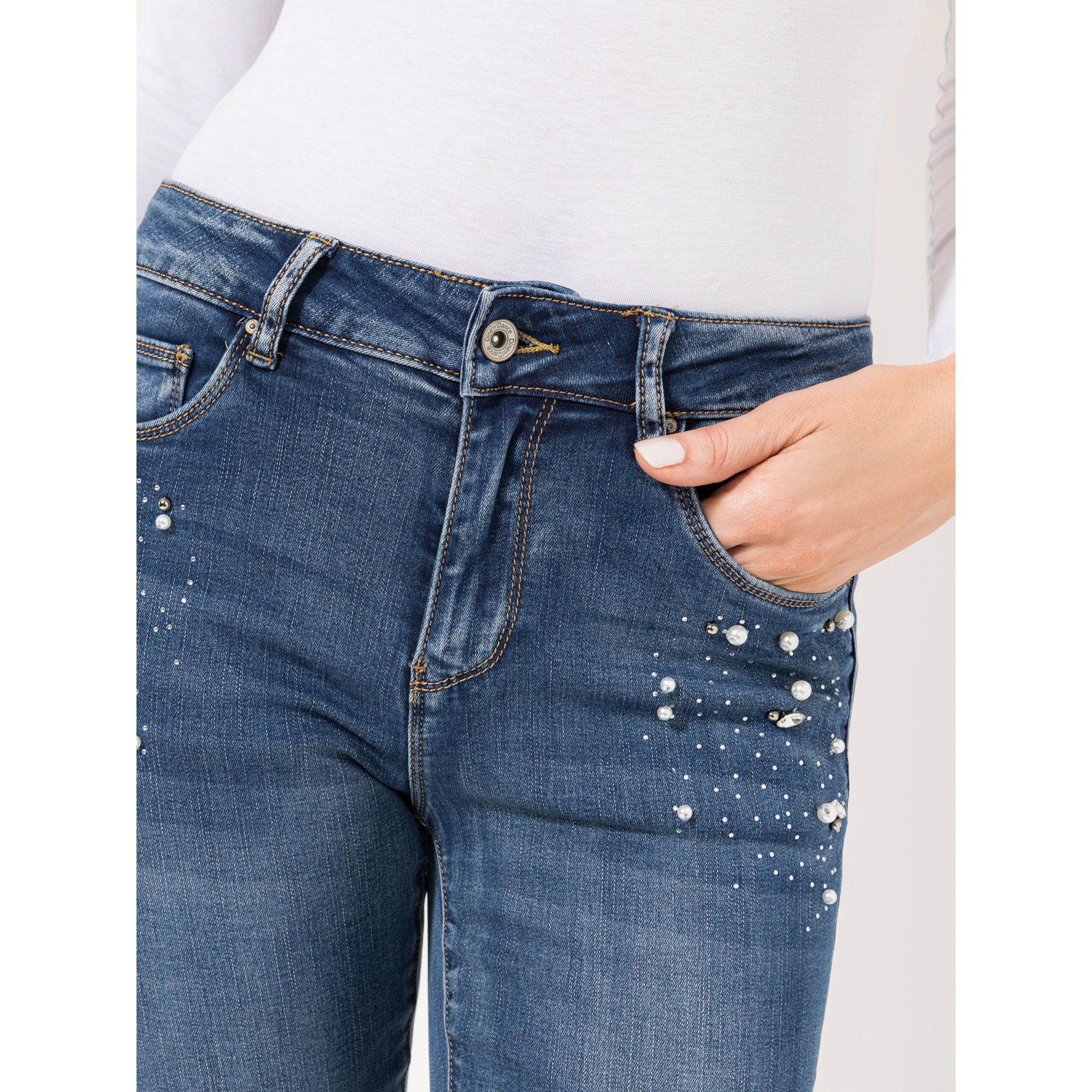Damen Jeans Shorts Mit Strass & Quasten - Zerrissene Denim Hotpants Hohe Taille