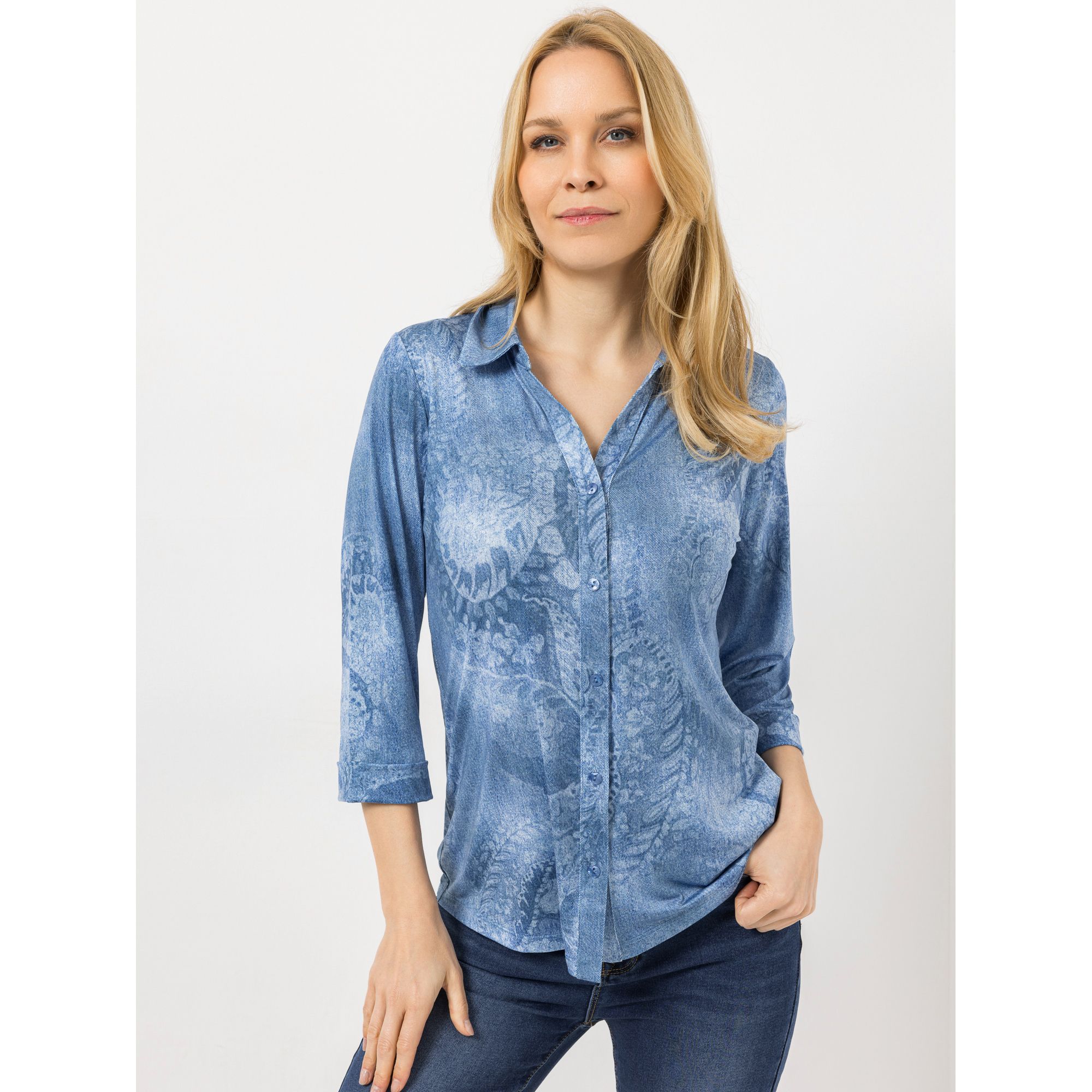 B-Ware DINE 'N' DANCE Jerseybluse, 3/4-Arm Knopfleiste Allover-Druck