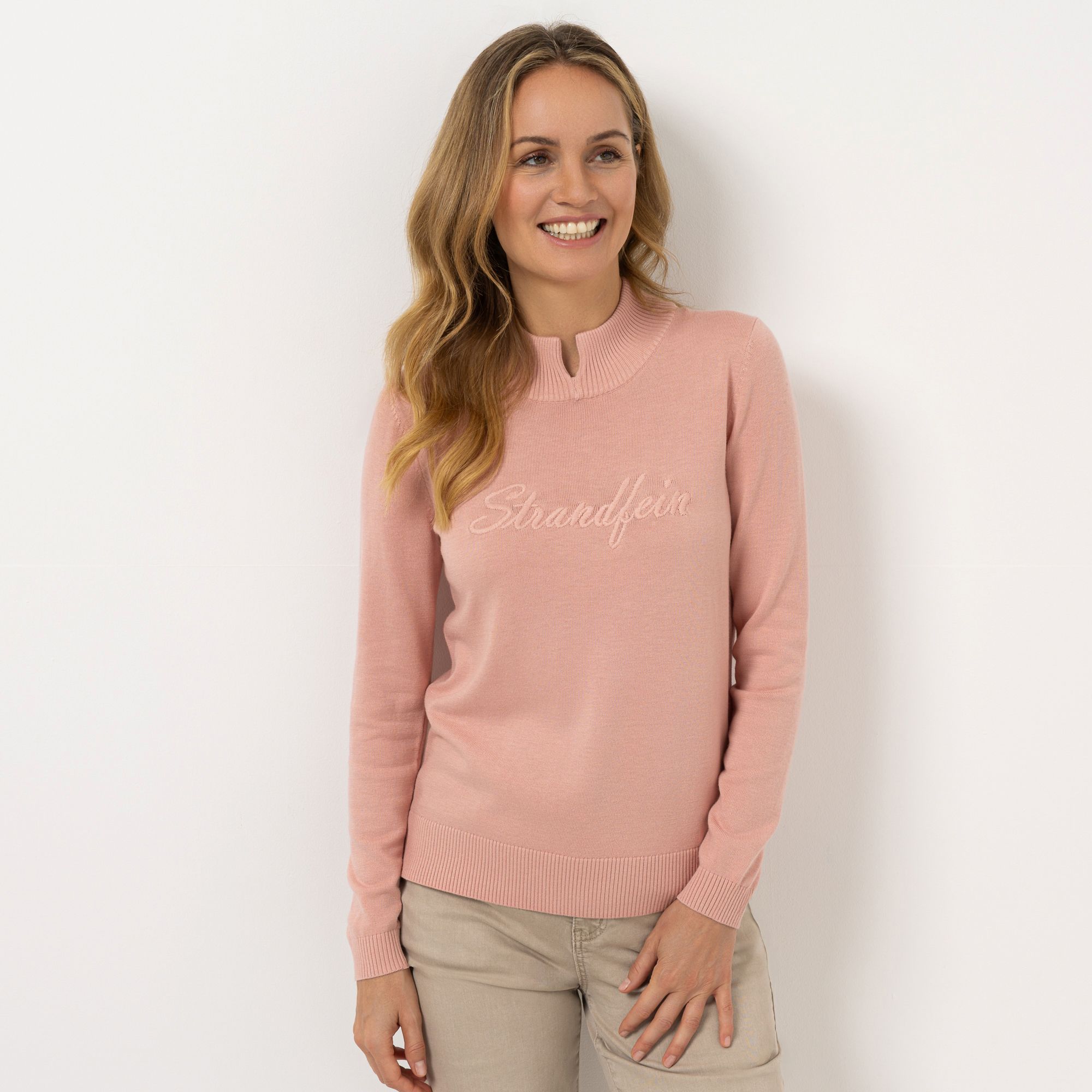 B-Ware STRANDFEIN Pullover, Steh- kragen mit Schlitz Logo-Stickerei