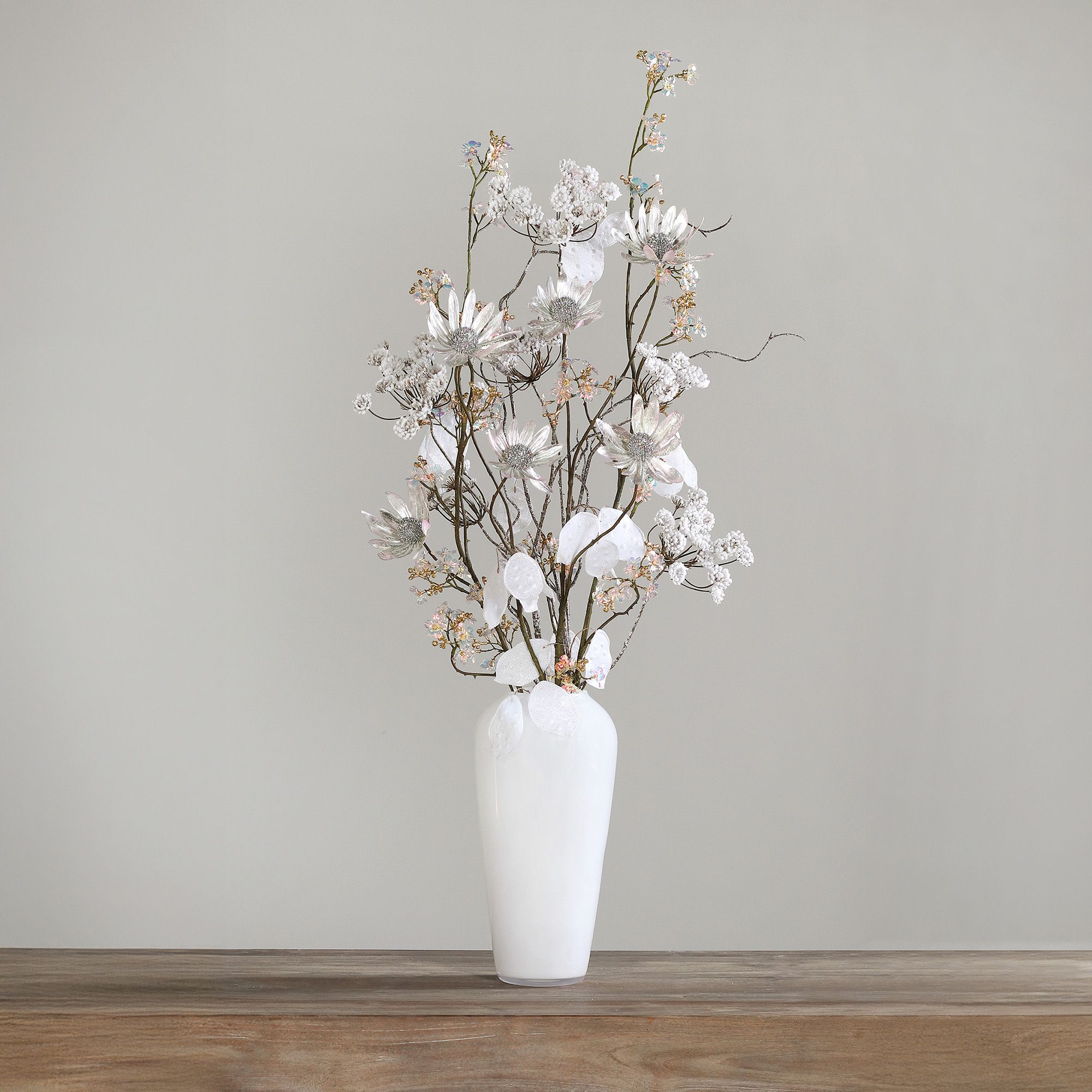 B-Ware PUR FLEUR Premium-Bouquet Weiß irrisierend inkl. Metall-Vase