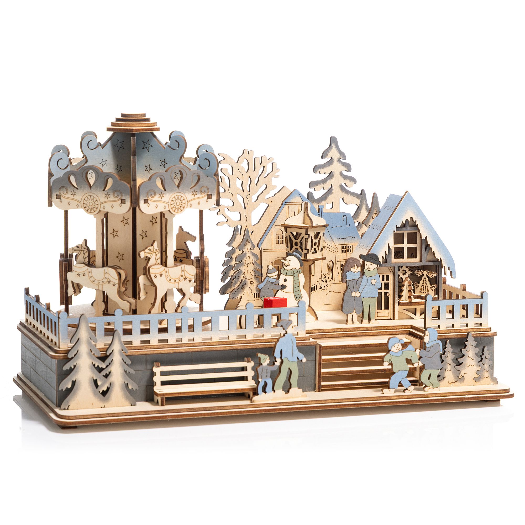 B-Ware LUMIDA Xmas LED-Holzdekoration Weihnachts-Szene Licht & Bewegung