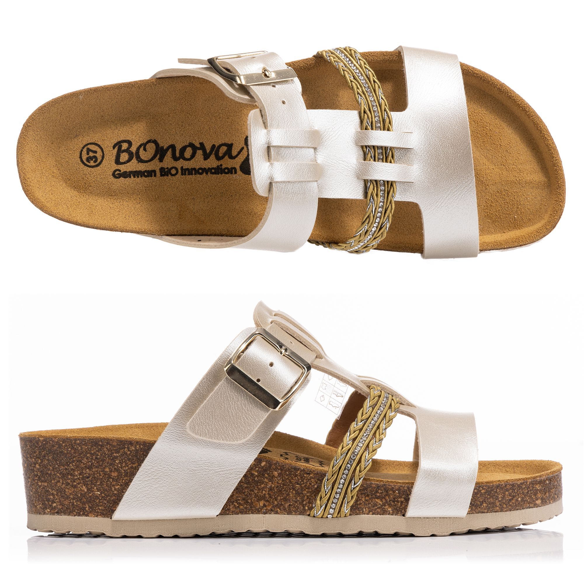 B-Ware BONOVA Damen-Pantolette Bonoperlato Keilabsatz ca. 3,5cm