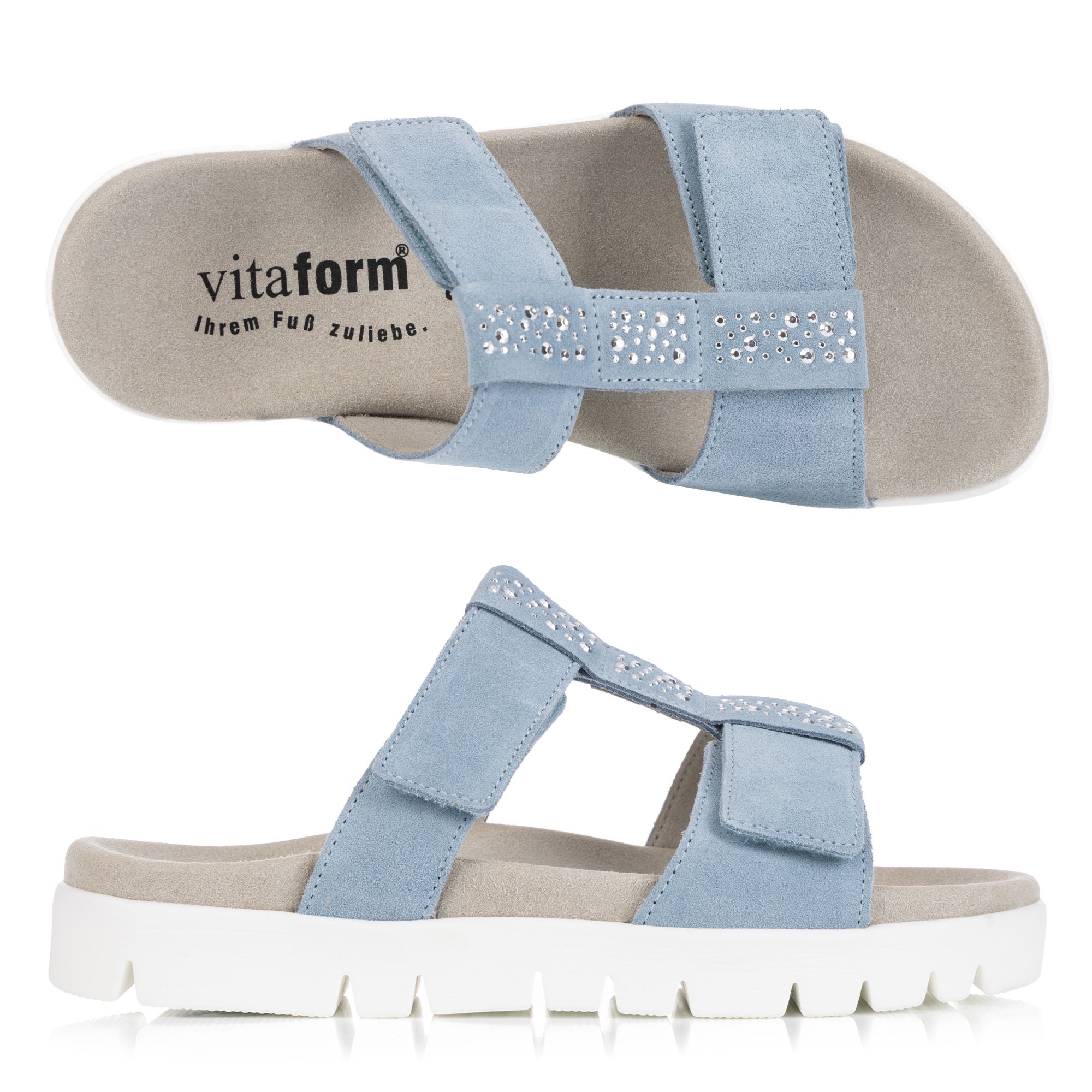 B-Ware VITAFORM Damen- Pantolette Velourleder Strasssteine