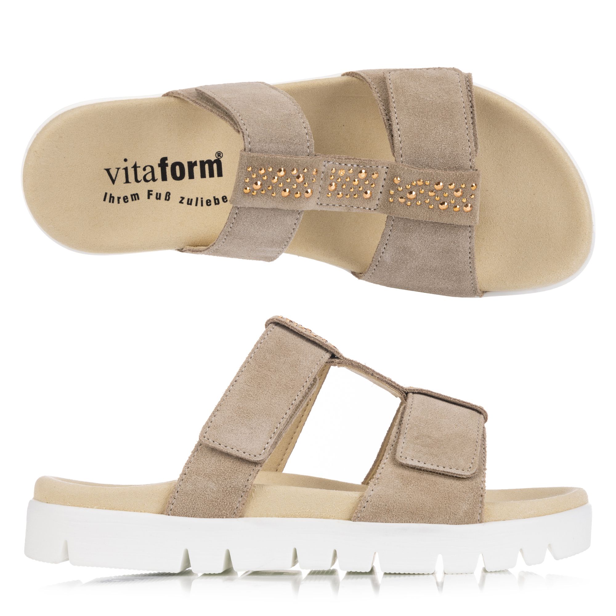 B-Ware VITAFORM Damen- Pantolette Velourleder Strasssteine