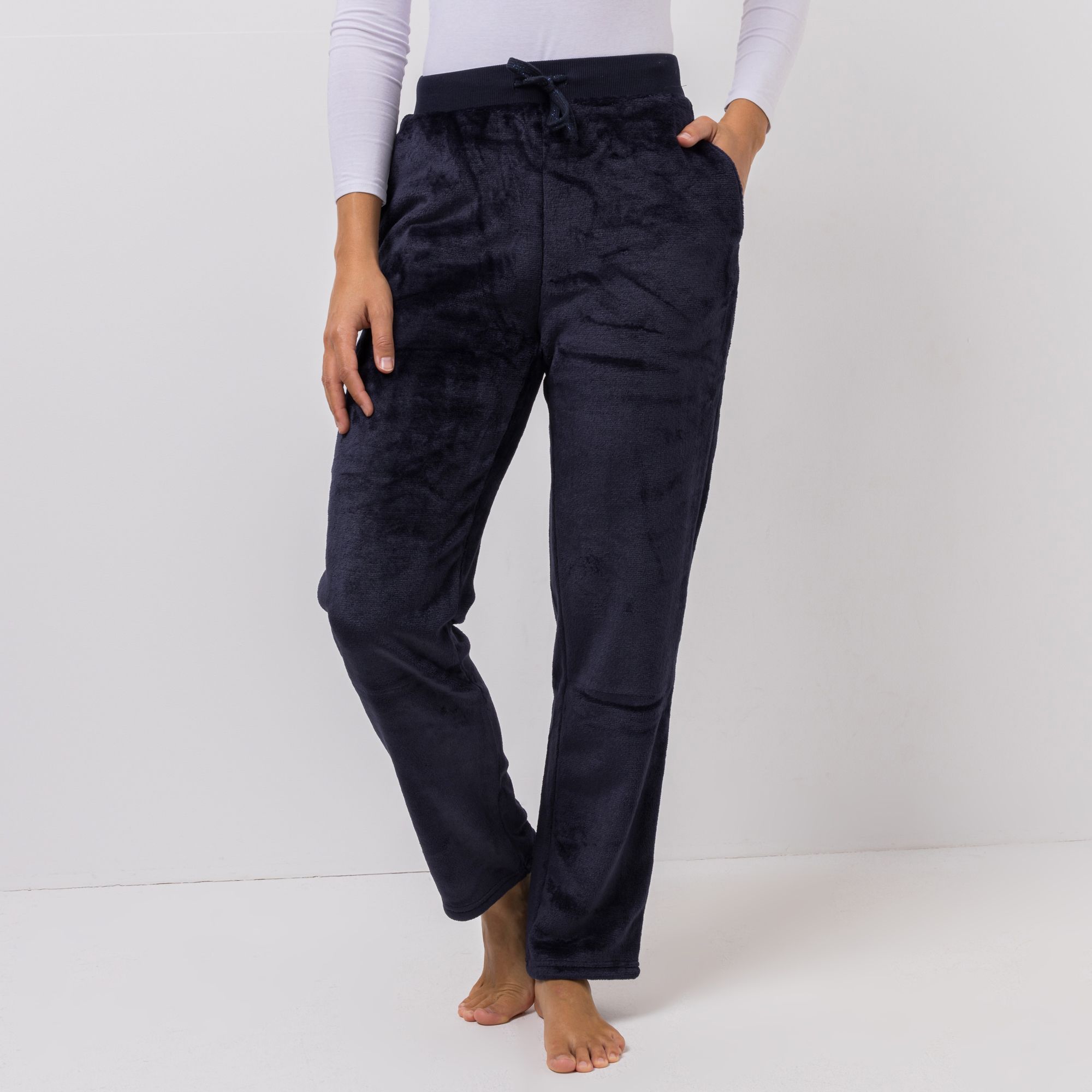 B-Ware MONT CHALET Damen-Hose uni Glitzerkordel Mikrofaser Chinchilla