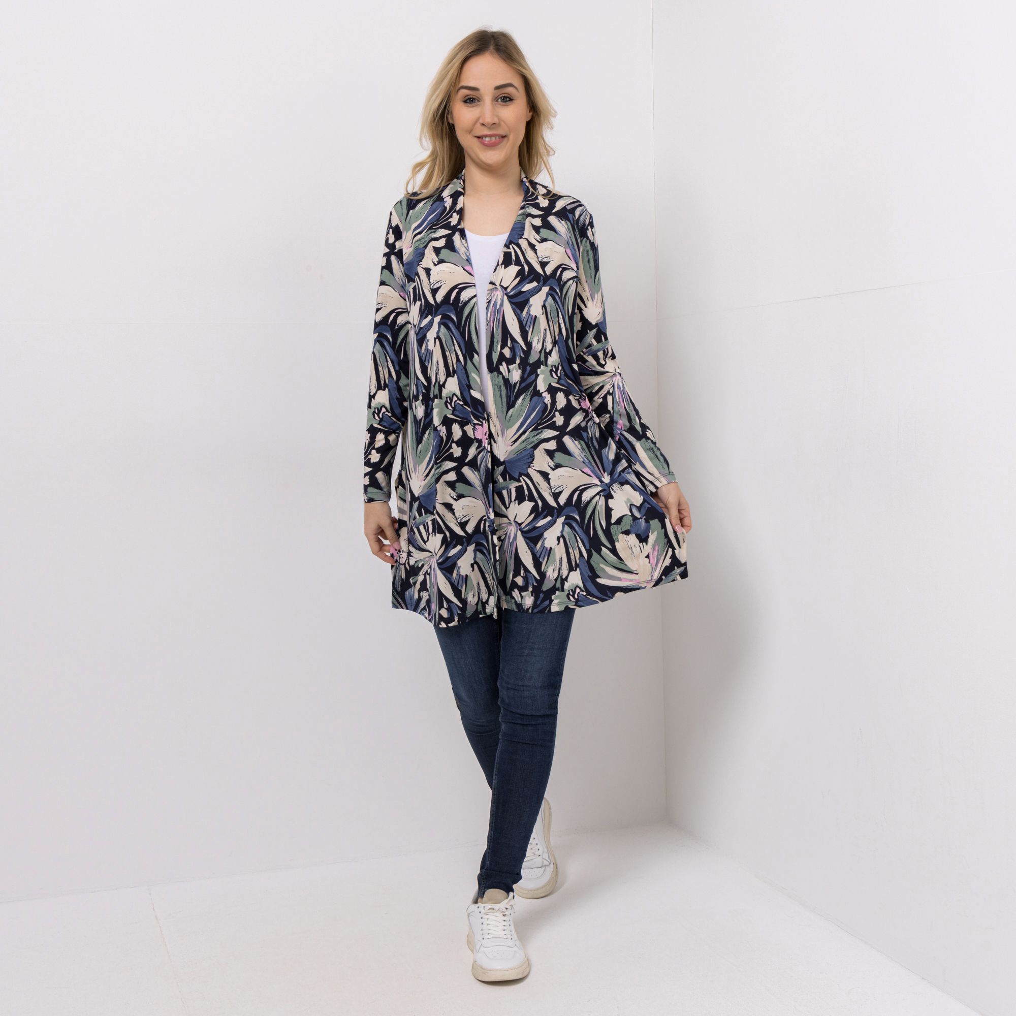 B-Ware KIM & CO. Longcardigan, Langarm Brazil Knit Jersey offene Front